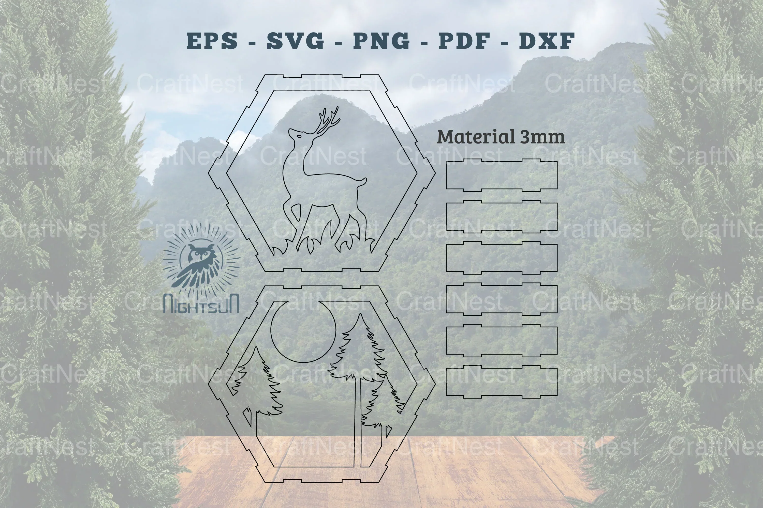 Deer Hexagon Laser Cut Home Decor SVG Bundle - Image 2