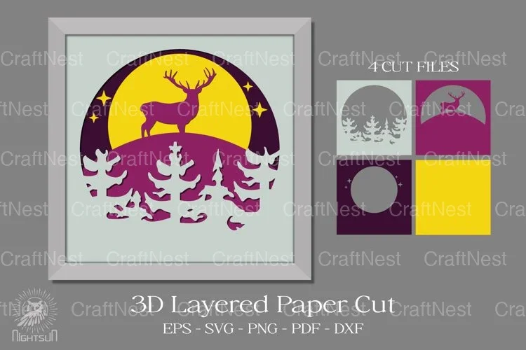 Deer in Forest 3D Shadow Box Clipart Bundle