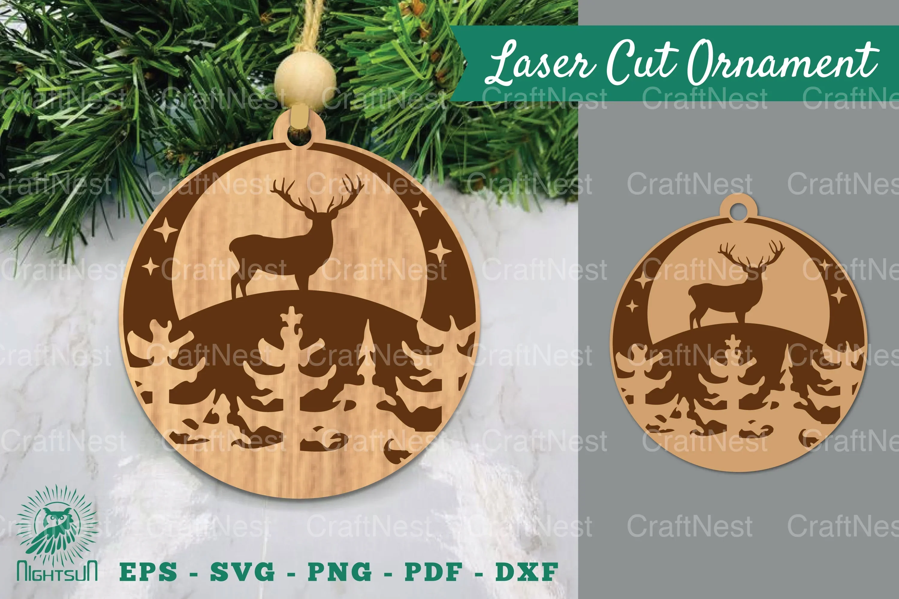 Deer in Forest Laser Cut Ornament Clipart Bundle