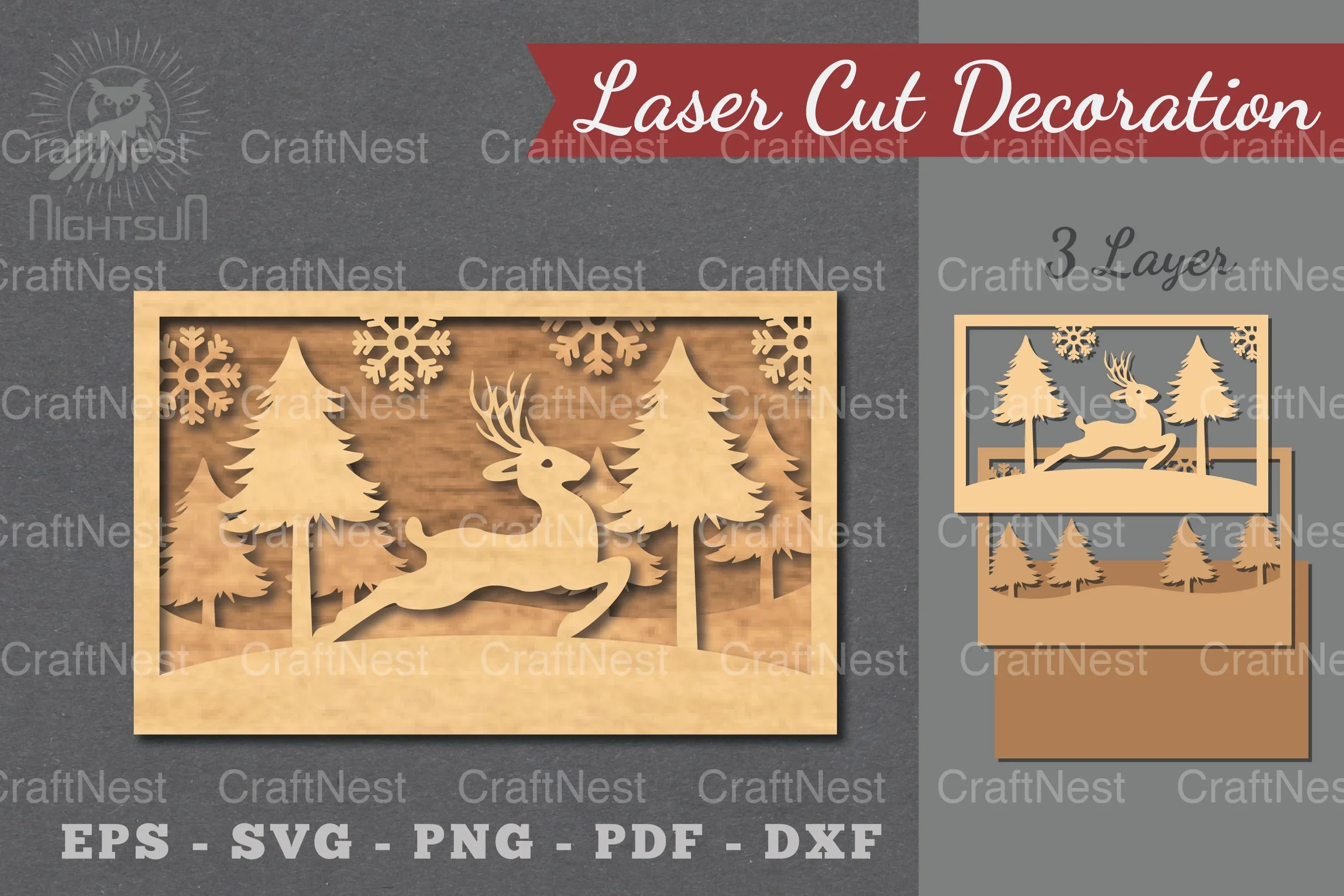 Deer Scene Laser Cut Home Decor SVG Bundle