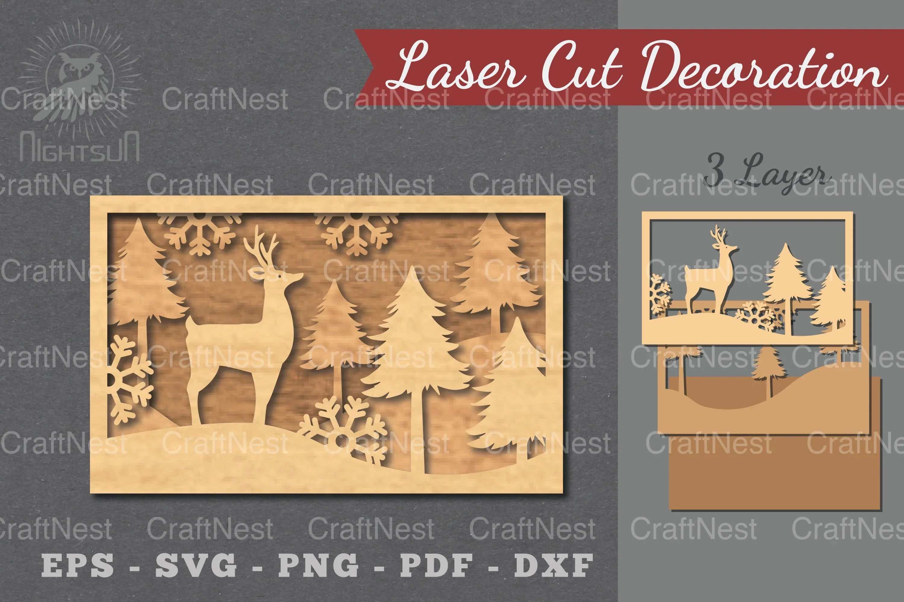 Deer Scene Laser Cut Home Decor SVG Bundle