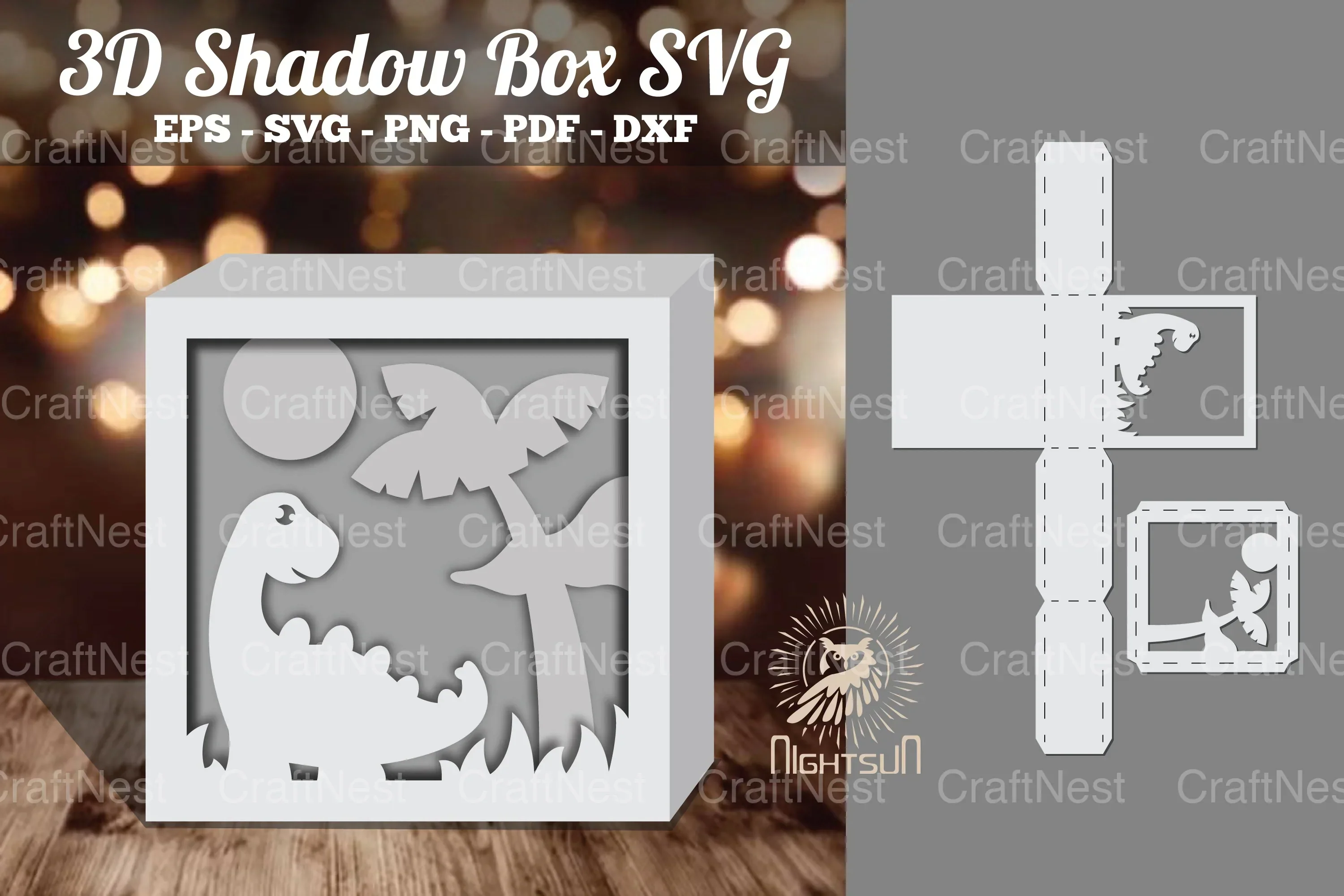 Dinosaur 3D Papercut Shadow Box Clipart Bundle