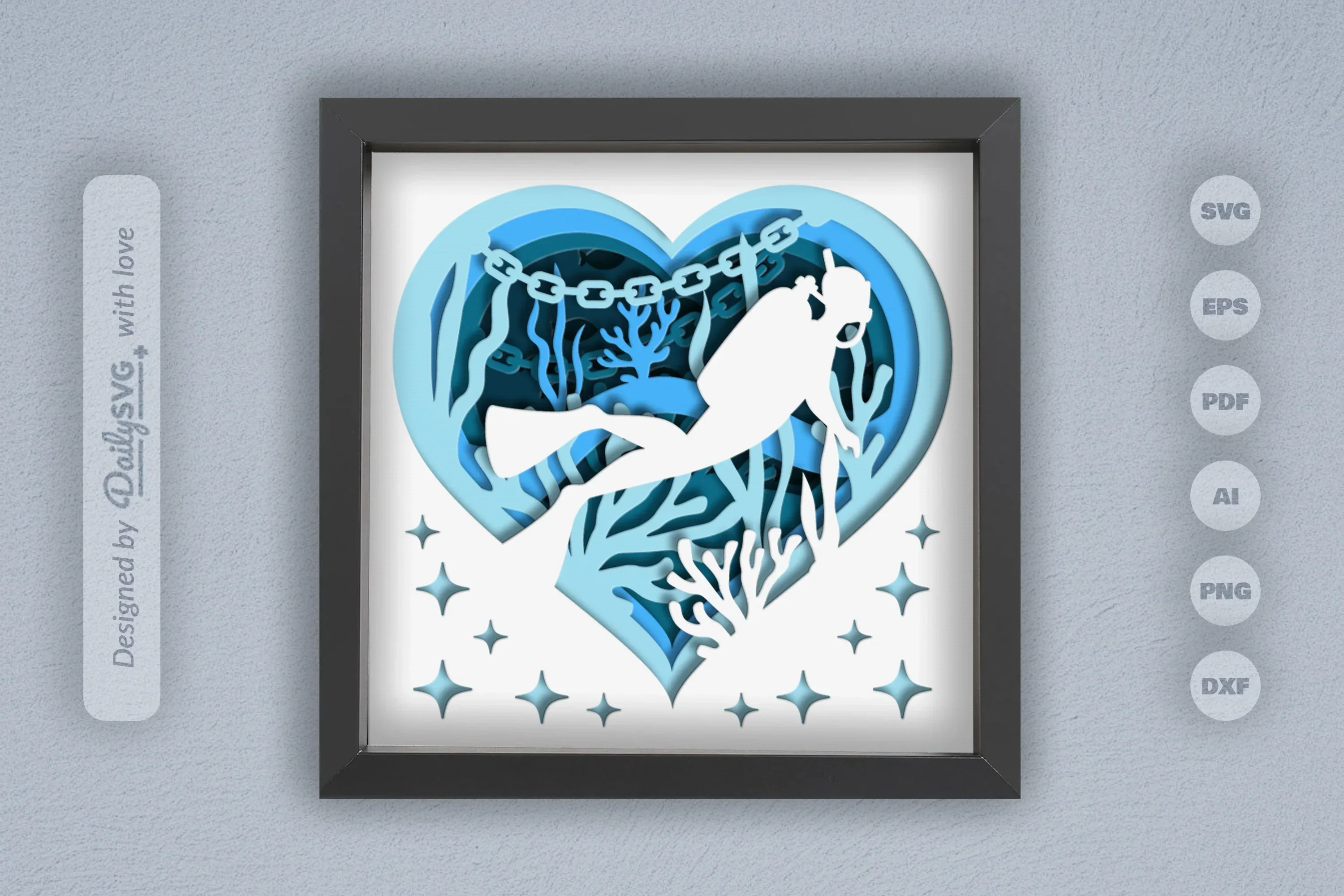 Dive Into Ocean Heart Papercut SVG Bundle