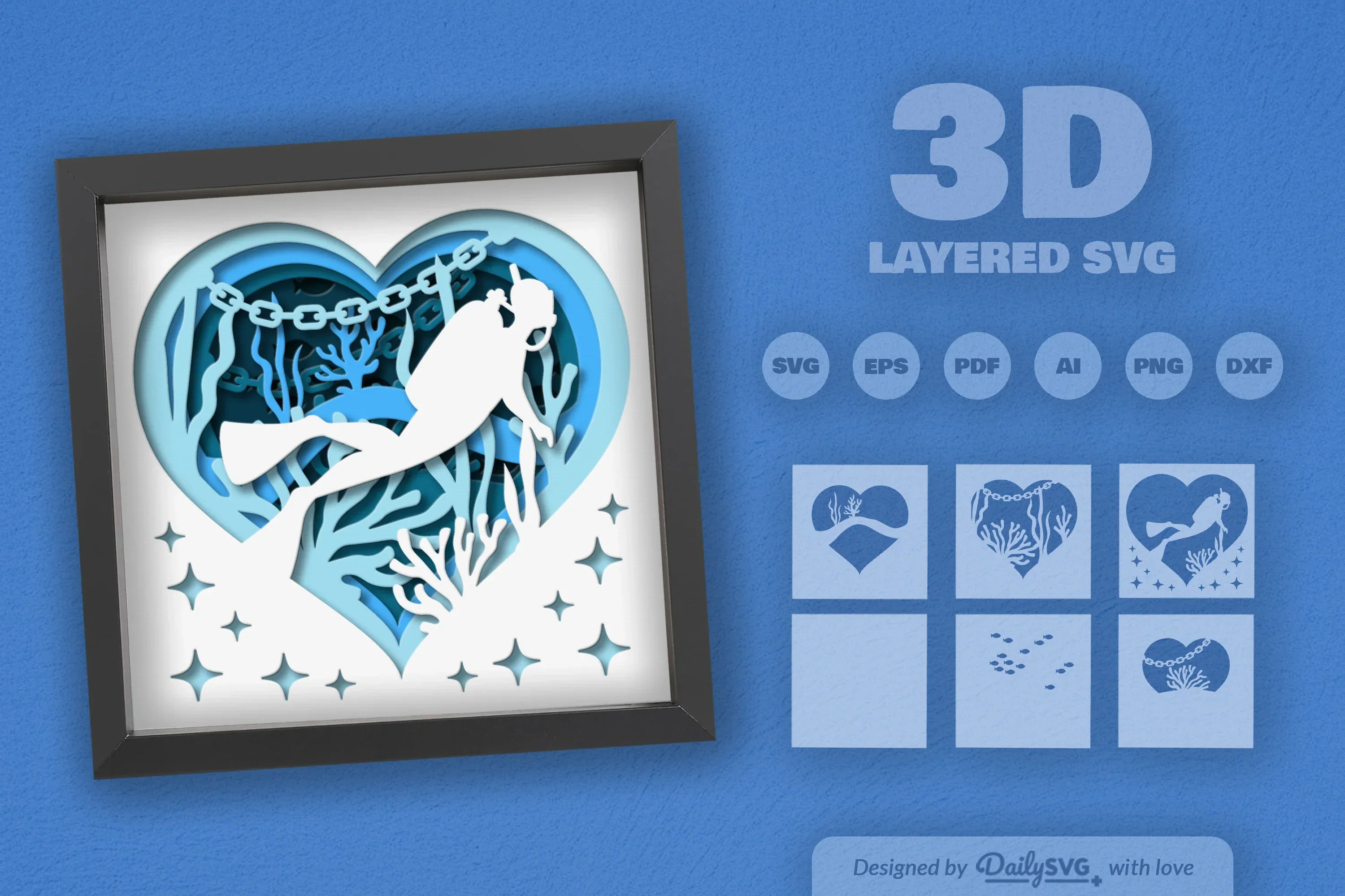 Dive Into Ocean Heart Papercut SVG Bundle - Image 2