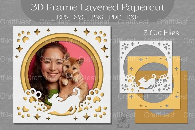 Dog 3D Frame Layered SVG Bundle