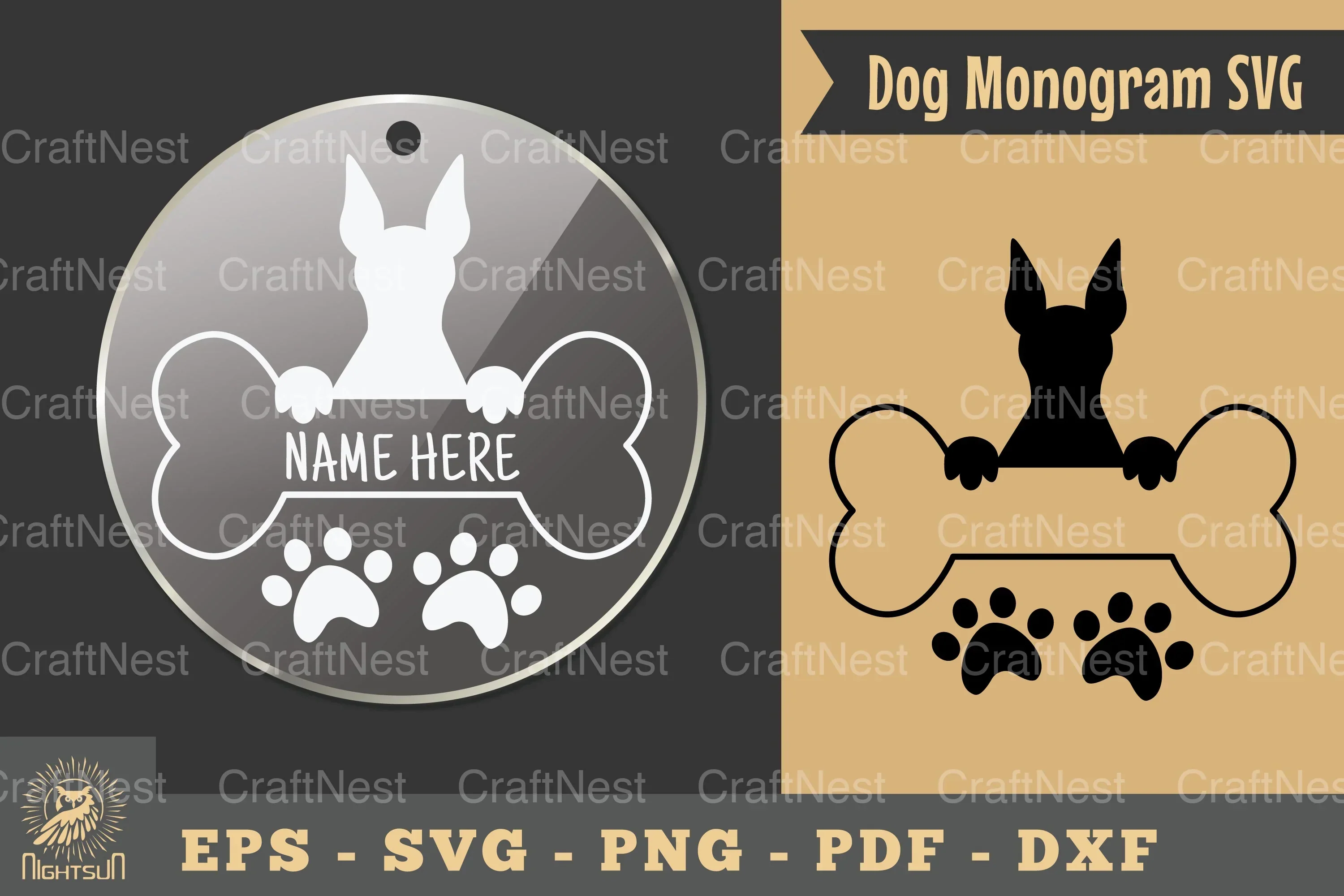 Dog Monogram Keychain Design Silhouette Clipart Bundle