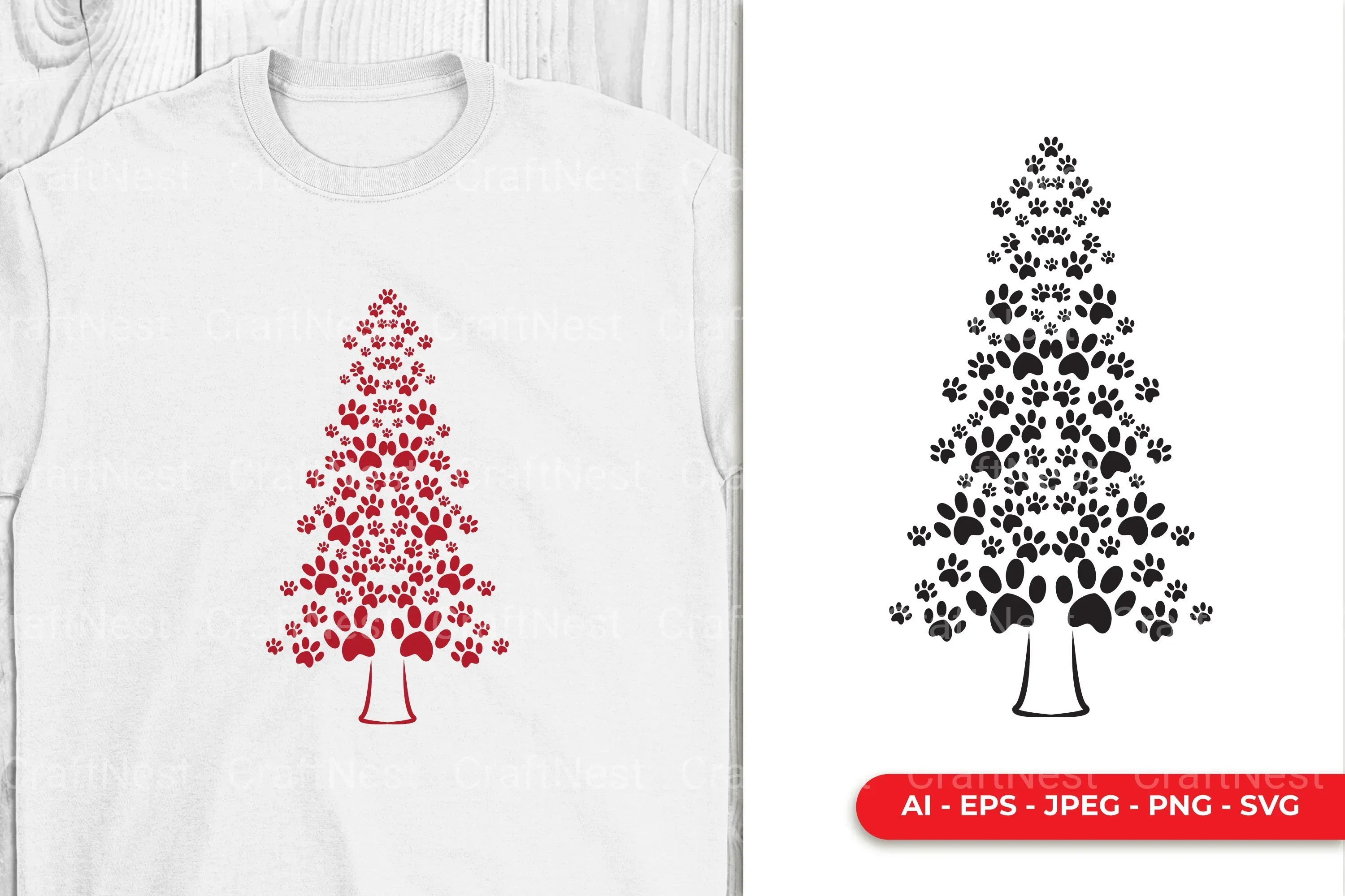 Dog Paw Christmas Tree Clipart Bundle