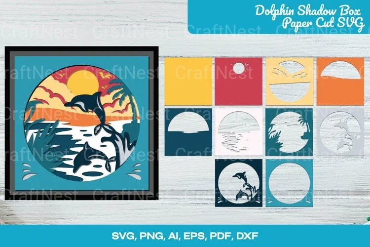 Dolphin Shadow Box SVG Bundle - Cut Files Collection