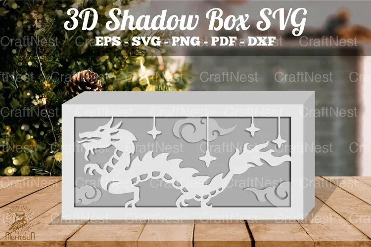 Dragon in the Sky 3D Shadow Box Clipart Bundle