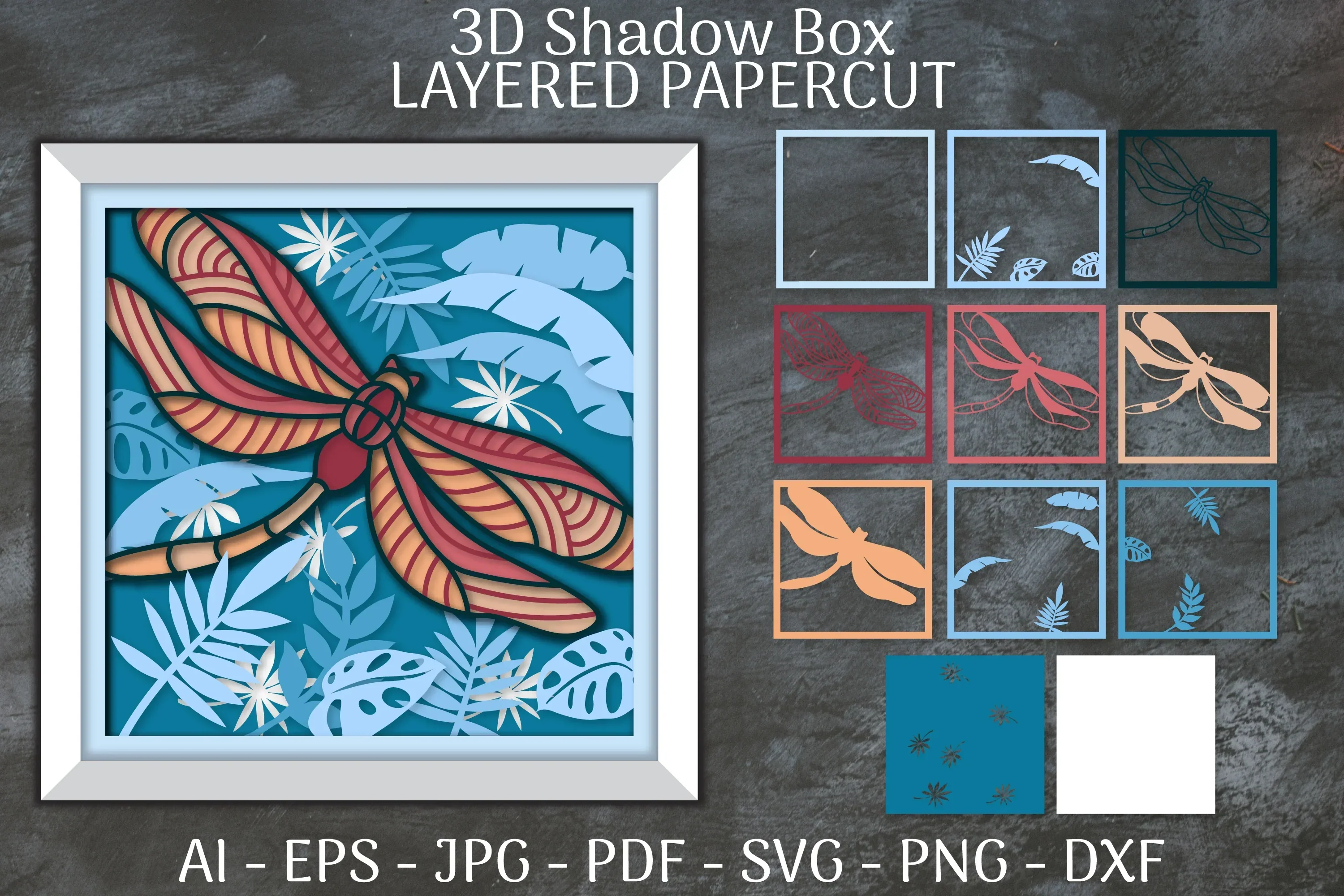 Dragonfly and Flowers Layered Papercut Nature SVG Bundle - Image 3