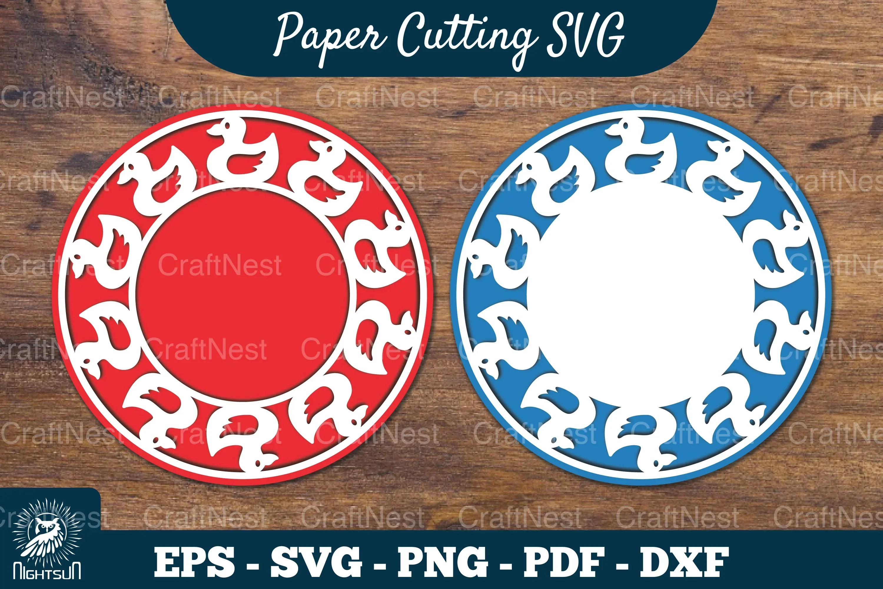 Duck Papercut Circle Clipart Bundle