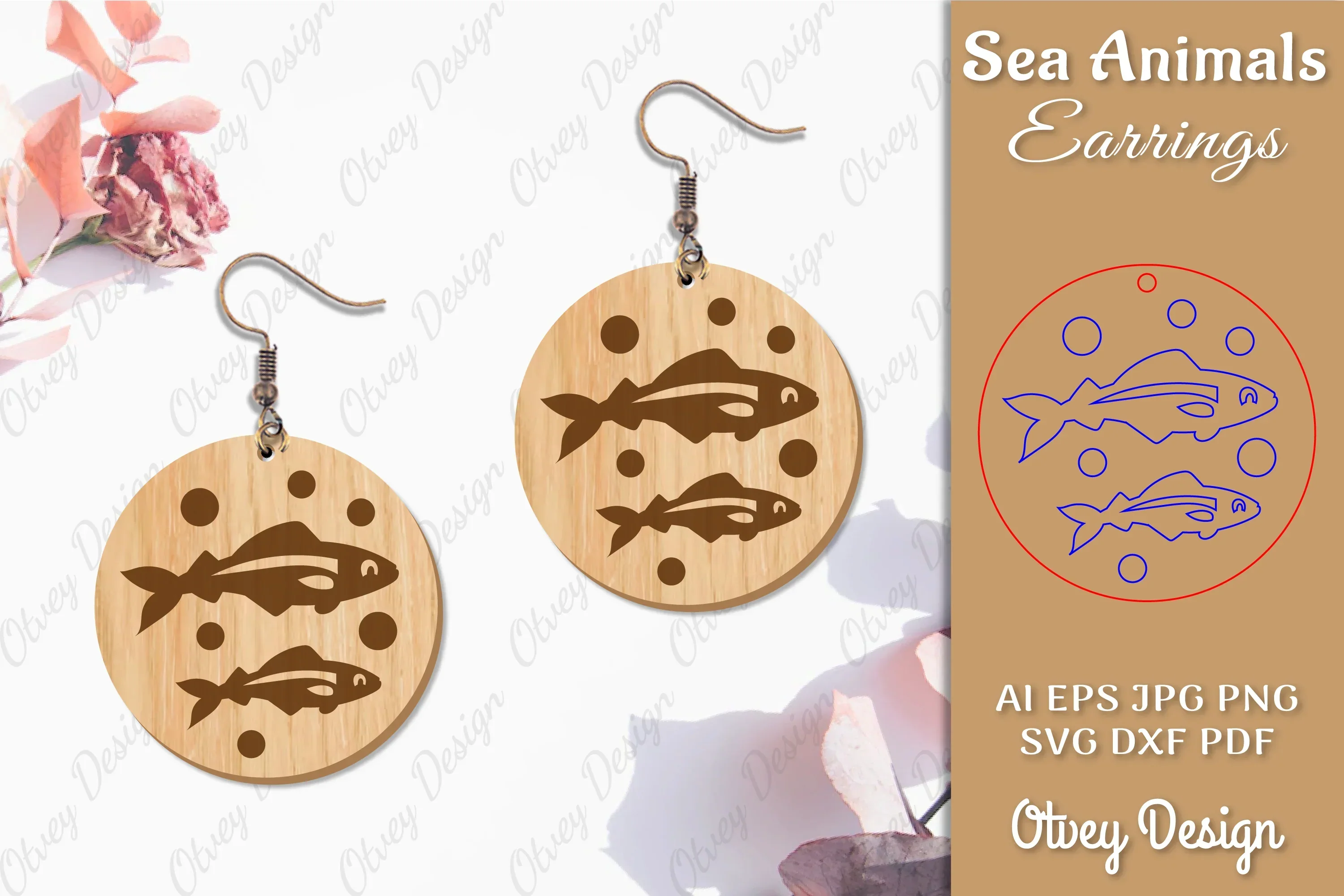 Earrings Sea Animals Laser Cut SVG Bundle