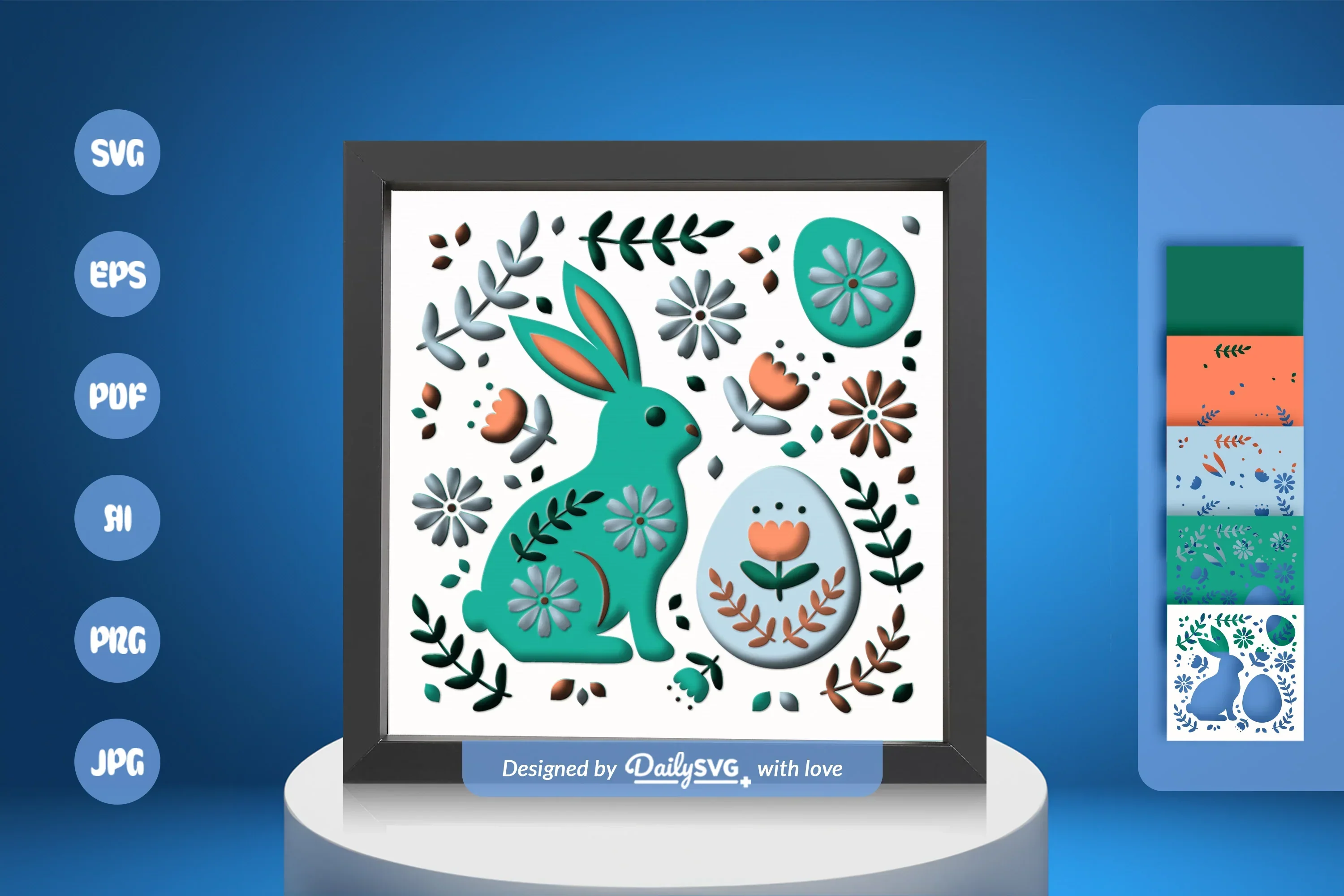Easter Bunny Floral Folk Art Papercut SVG Bundle