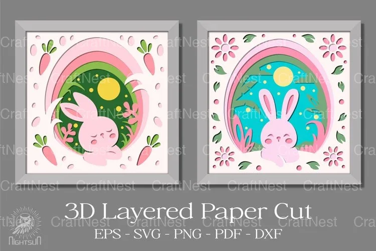 Easter Bunny Layered Paper Cut Clipart Bundle