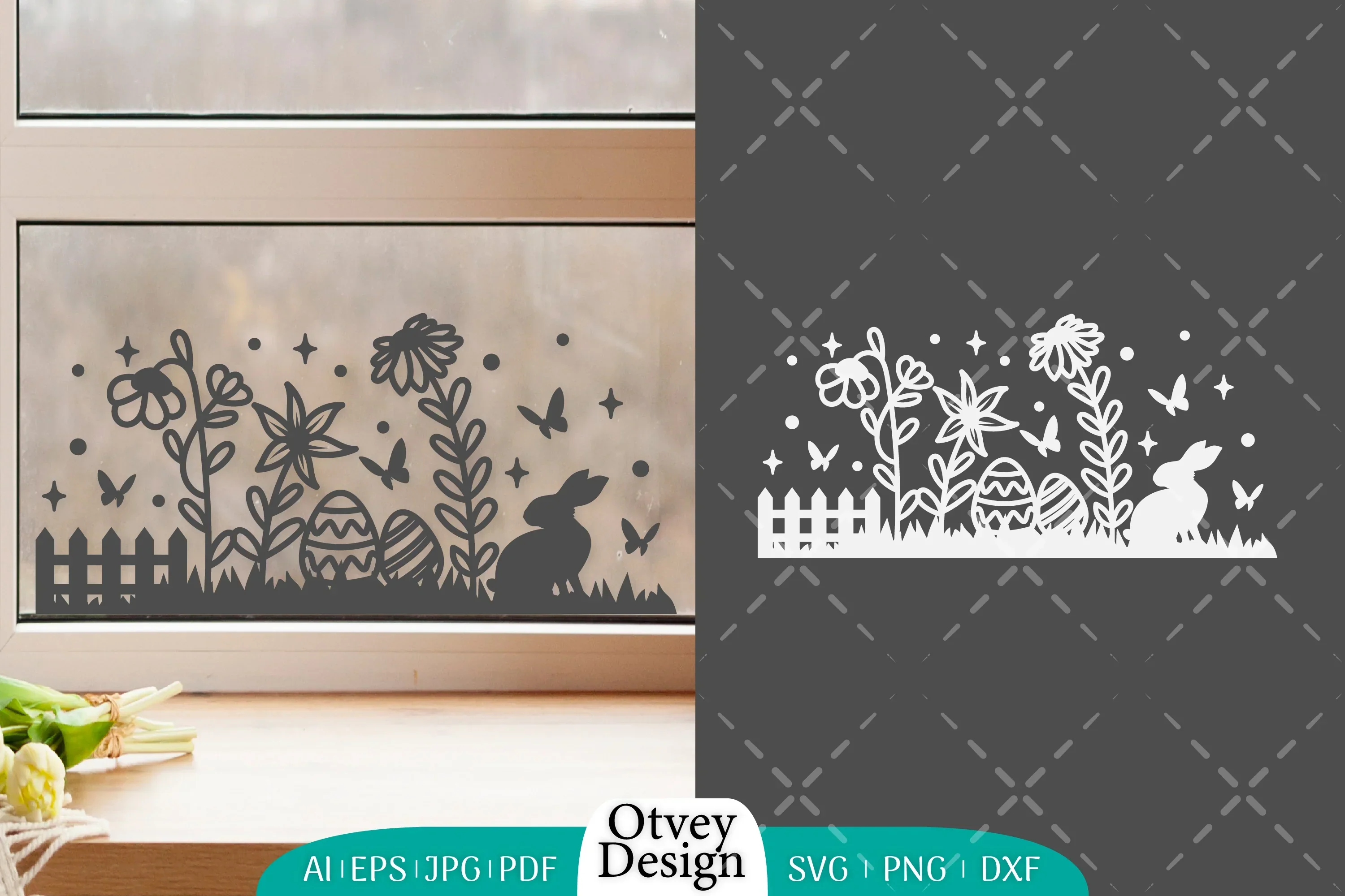 Easter Bunny Scene in Garden SVG Bundle