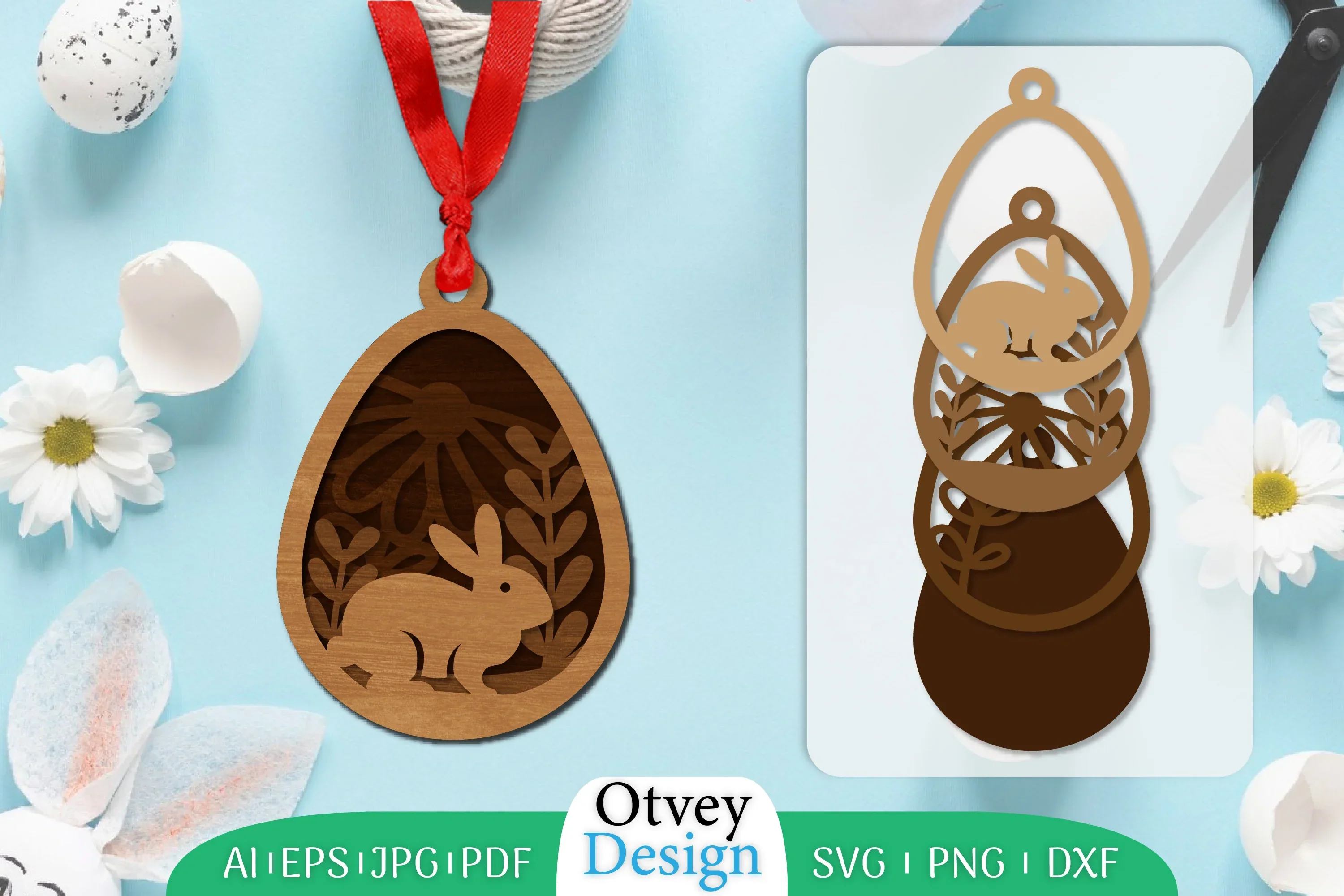 Easter Laser Cut Bunny Ornament SVG Bundle