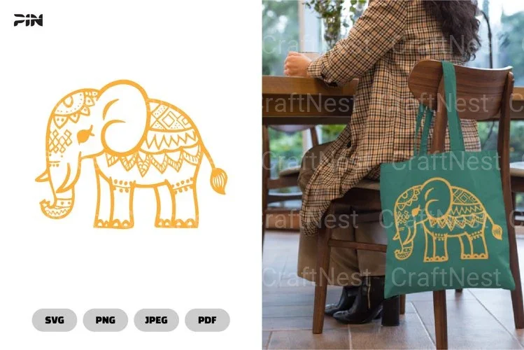 Elephant Ethnic Doodle Mandala Clipart Bundle