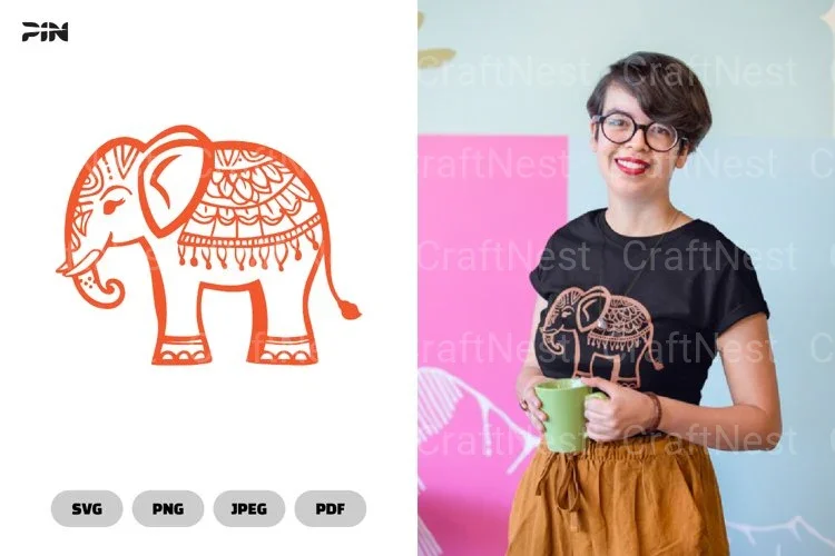 Elephant Ethnic Doodle Mandala Clipart Bundle