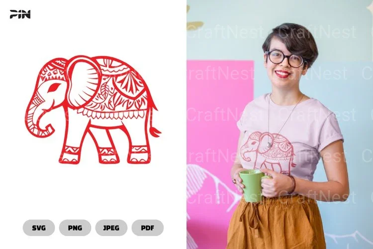 Elephant Ethnic Doodle Mandala Clipart Bundle