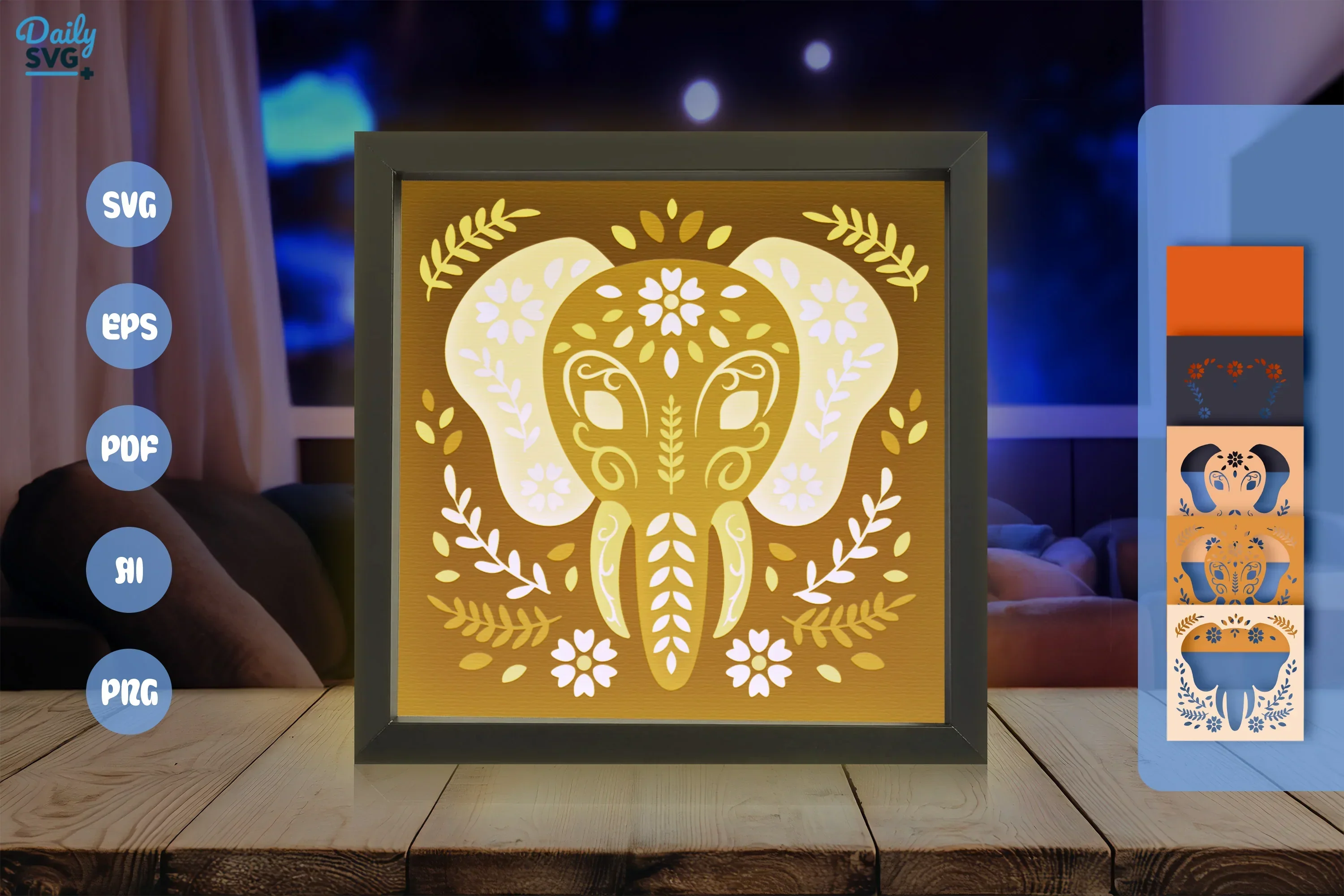 Elephant Head Folk Art Papercut SVG Bundle - Image 3
