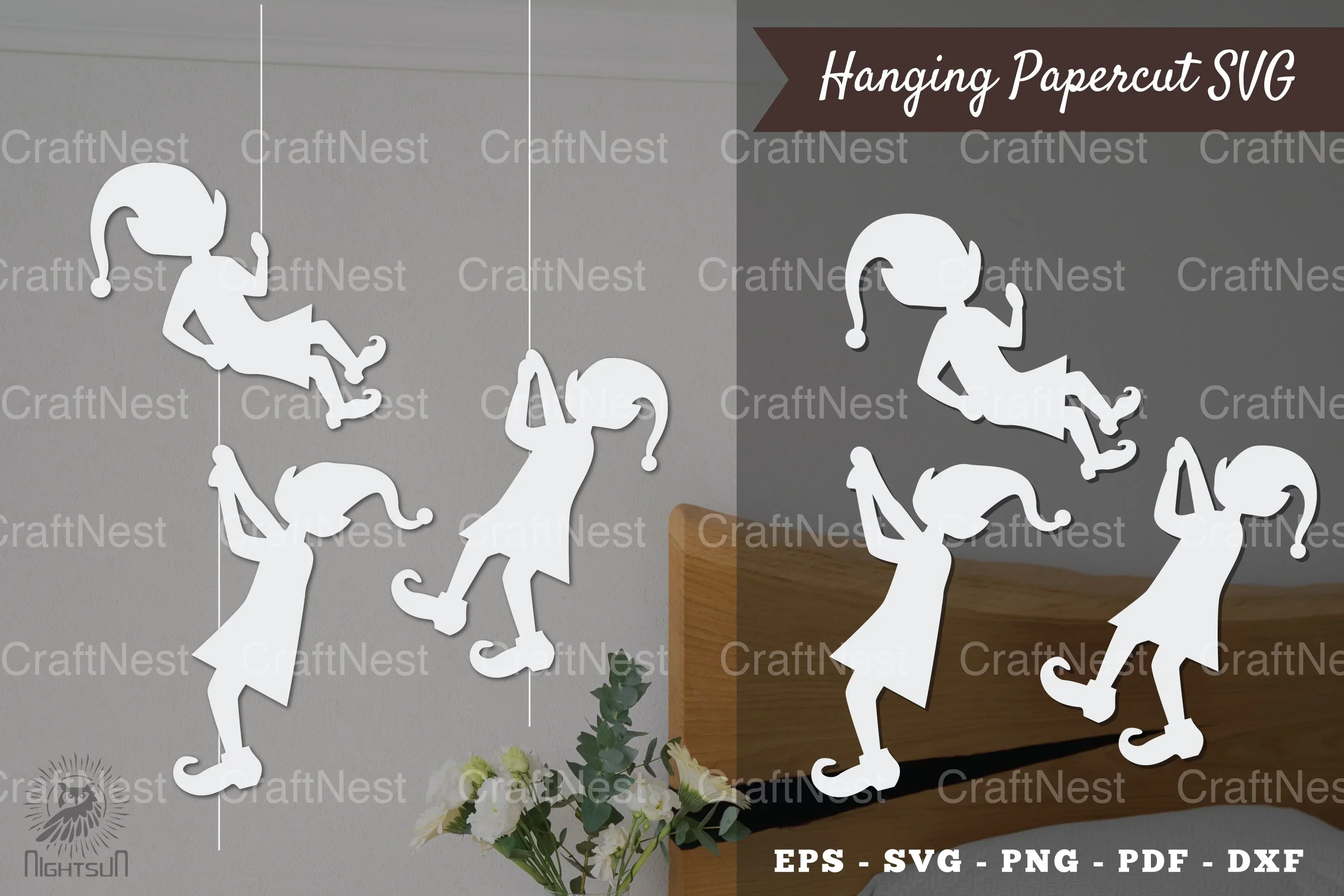 Elf Hanging Papercut Clipart Bundle