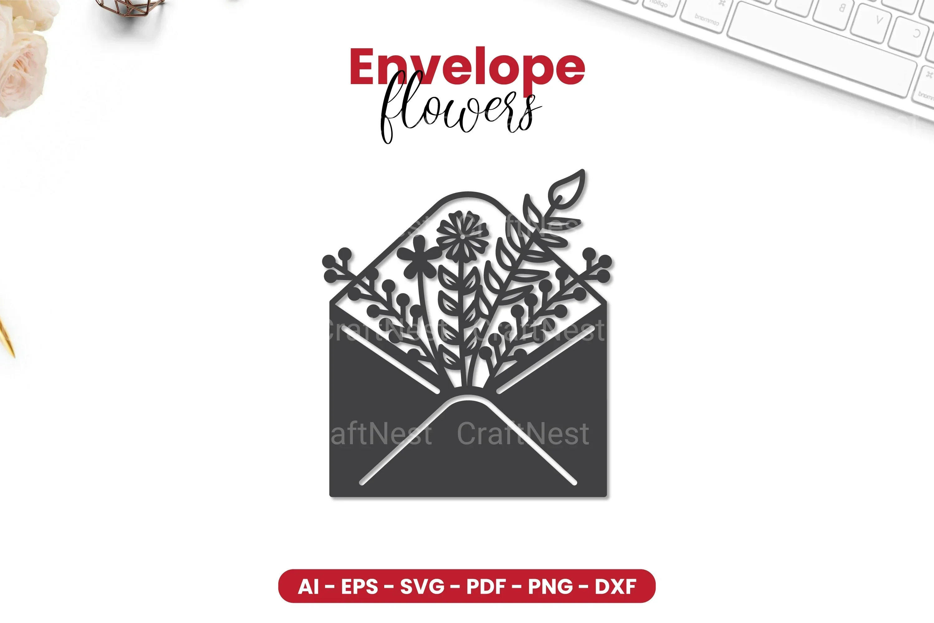 Envelope with Flowers Papercut SVG Bundle