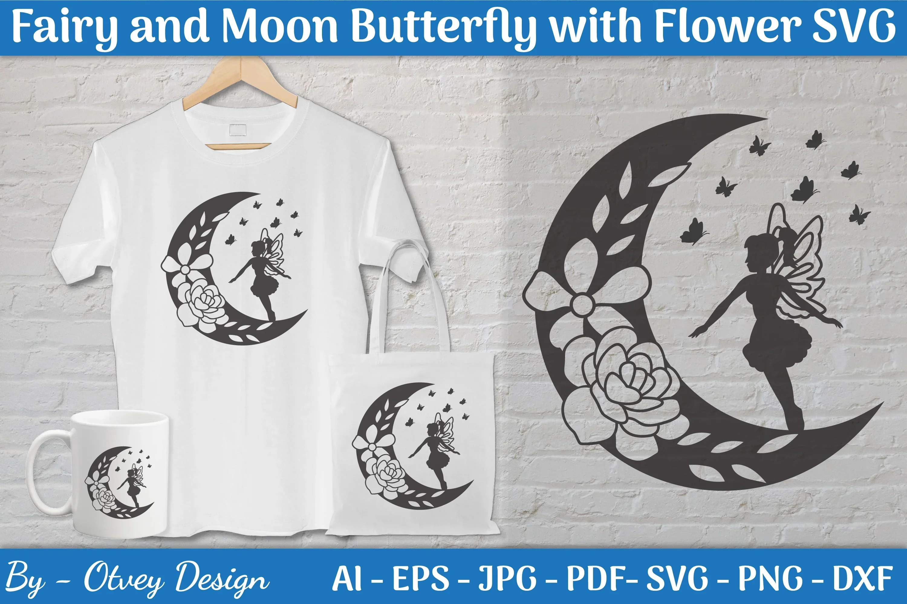 Fairy and Moon Butterfly with Flower SVG Bundle