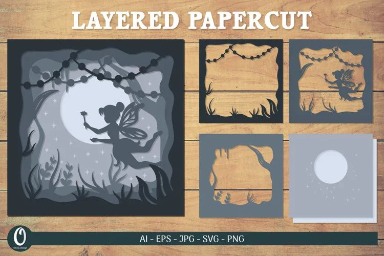 Fairy and Moon Layered Papercut SVG Bundle