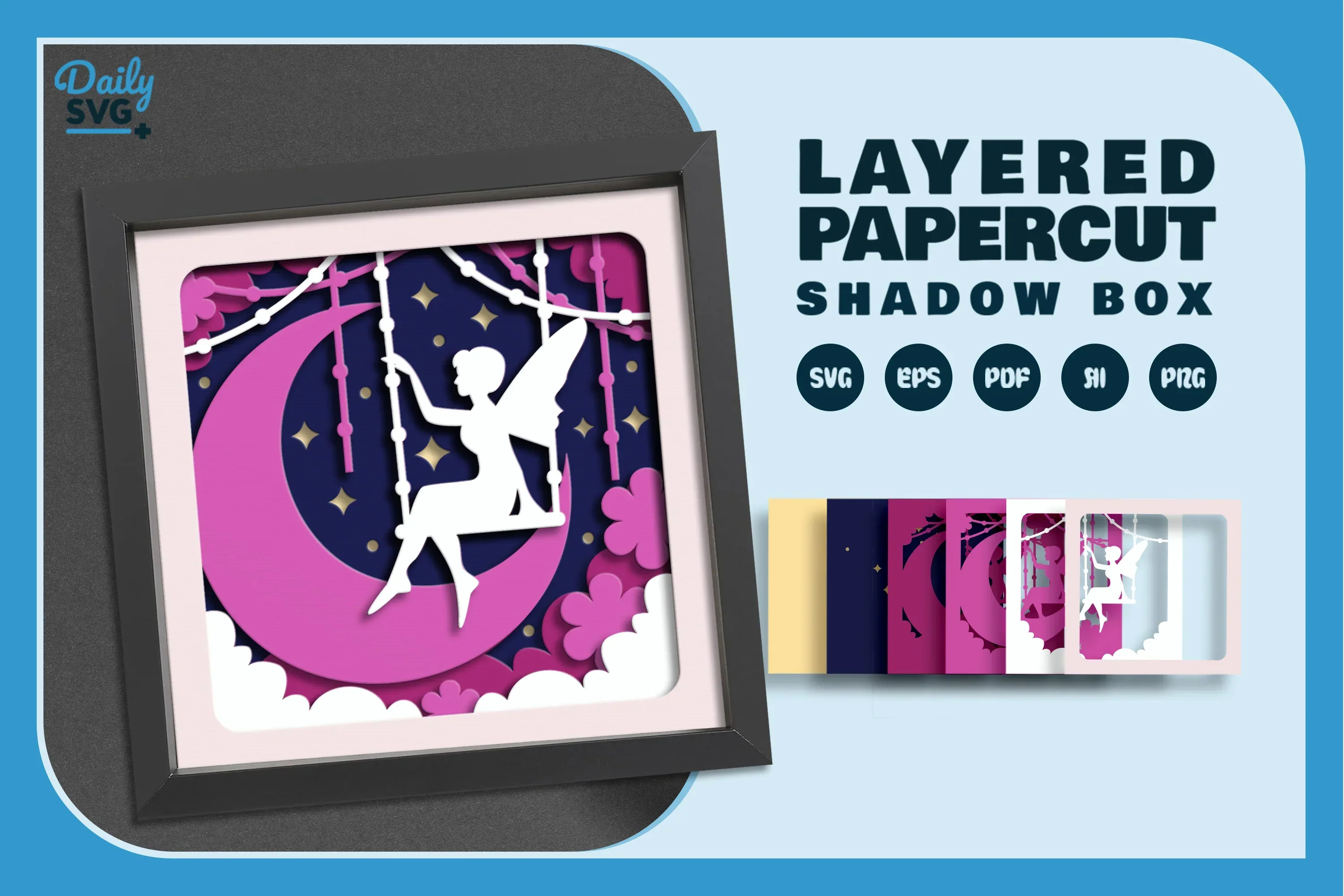 Fairy Crescent Moon Papercut SVG Bundle - Image 2