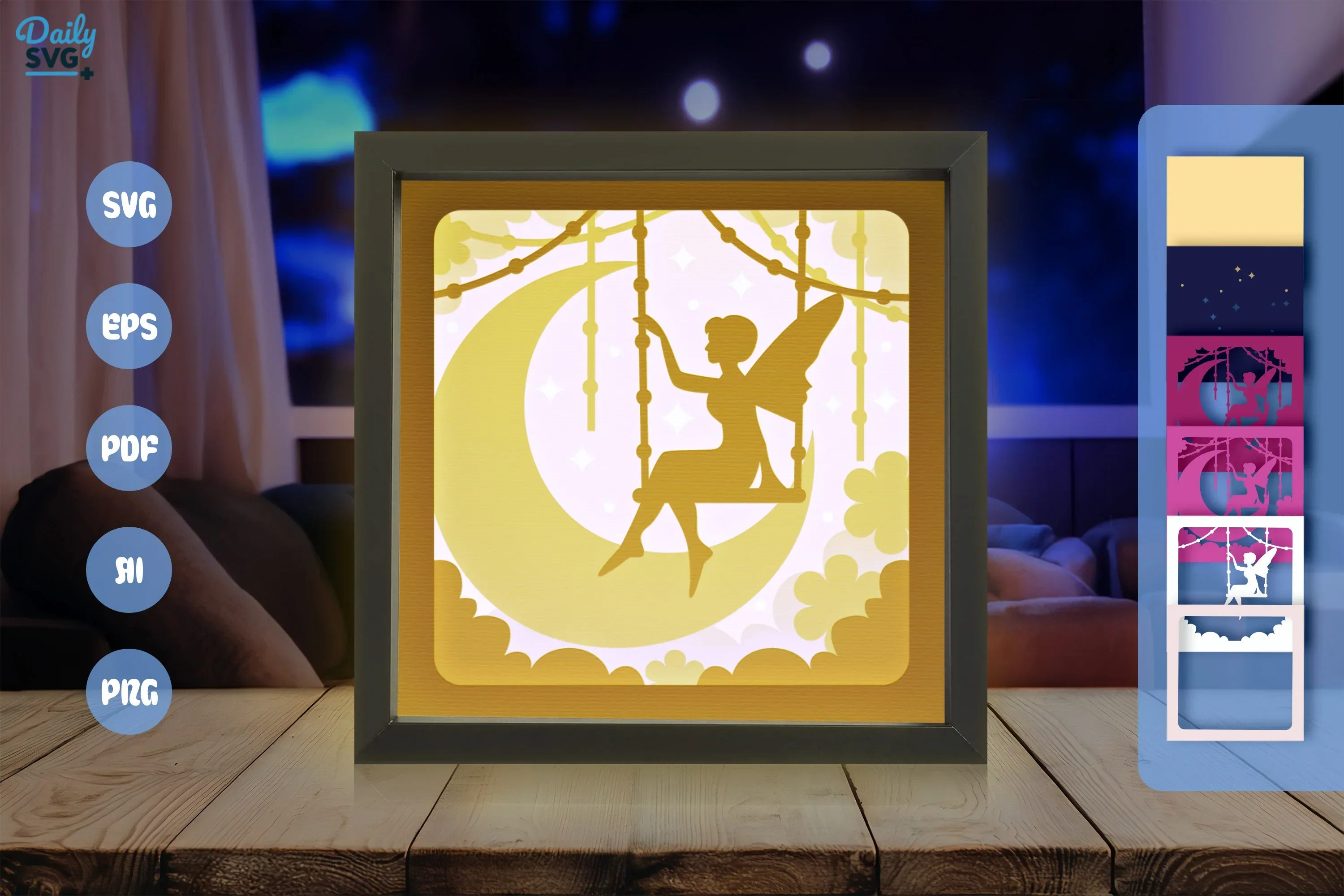 Fairy Crescent Moon Papercut SVG Bundle - Image 3