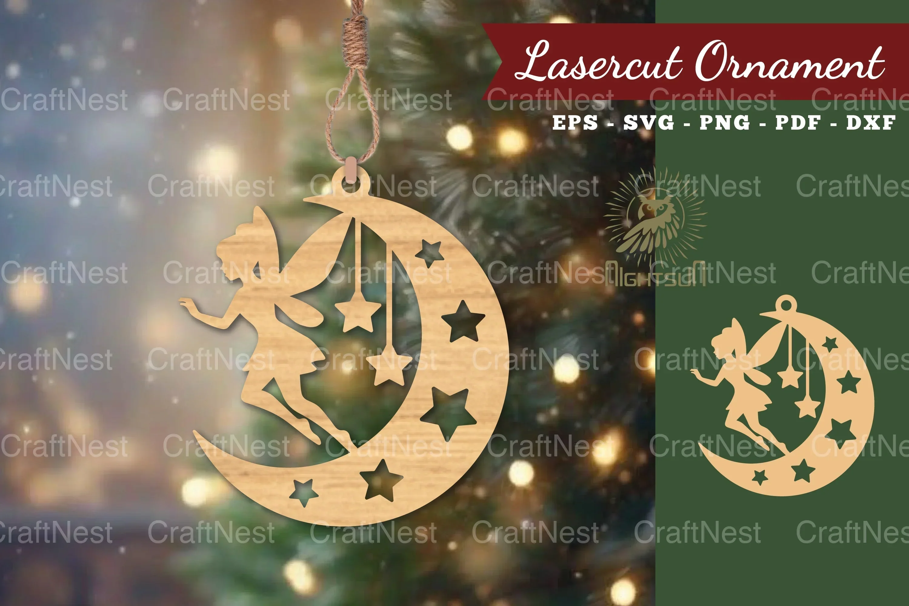 Fairy in Moon Lasercut Ornament Clipart Bundle