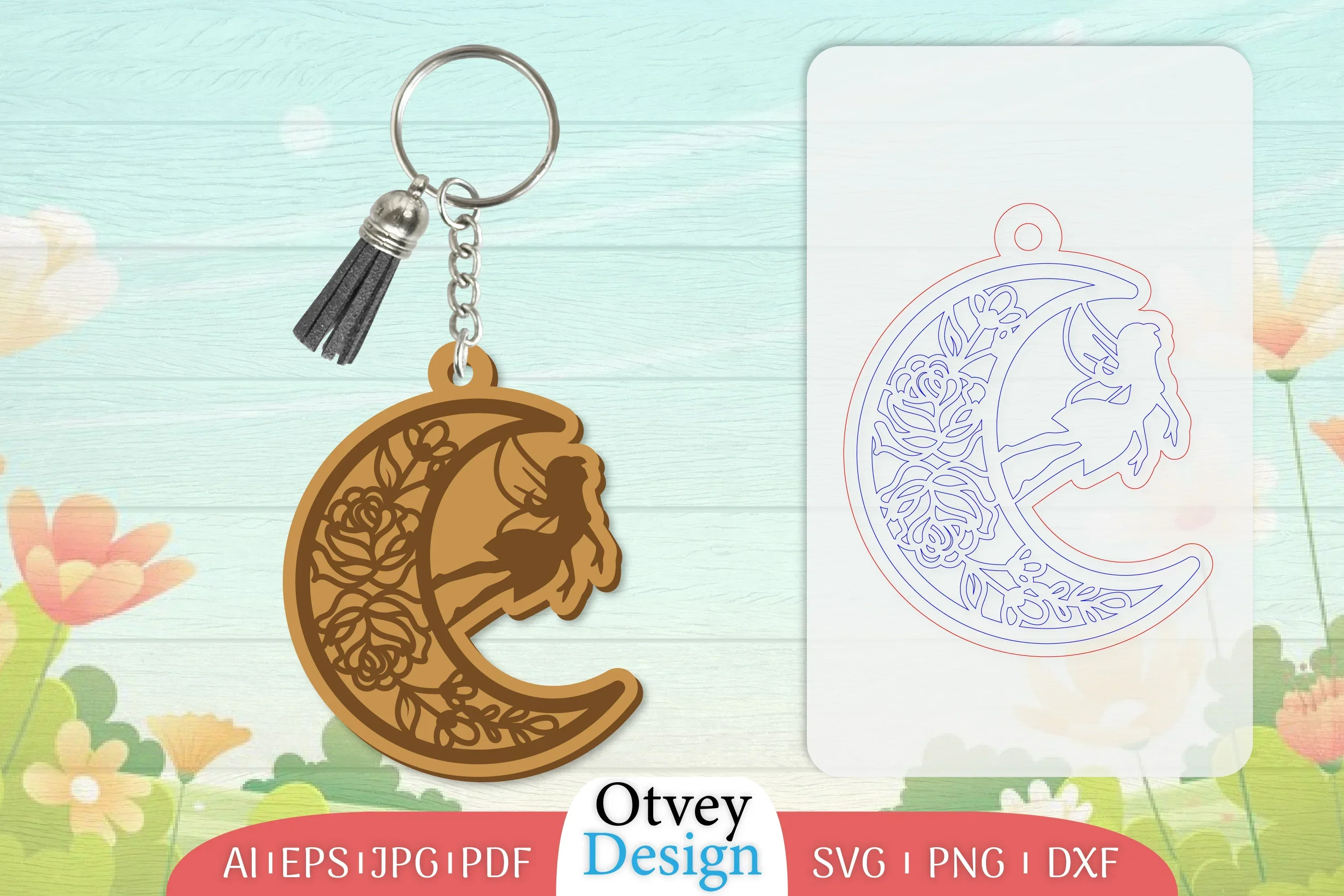 Fairy in the Moon Keychain Lasercut SVG Bundle