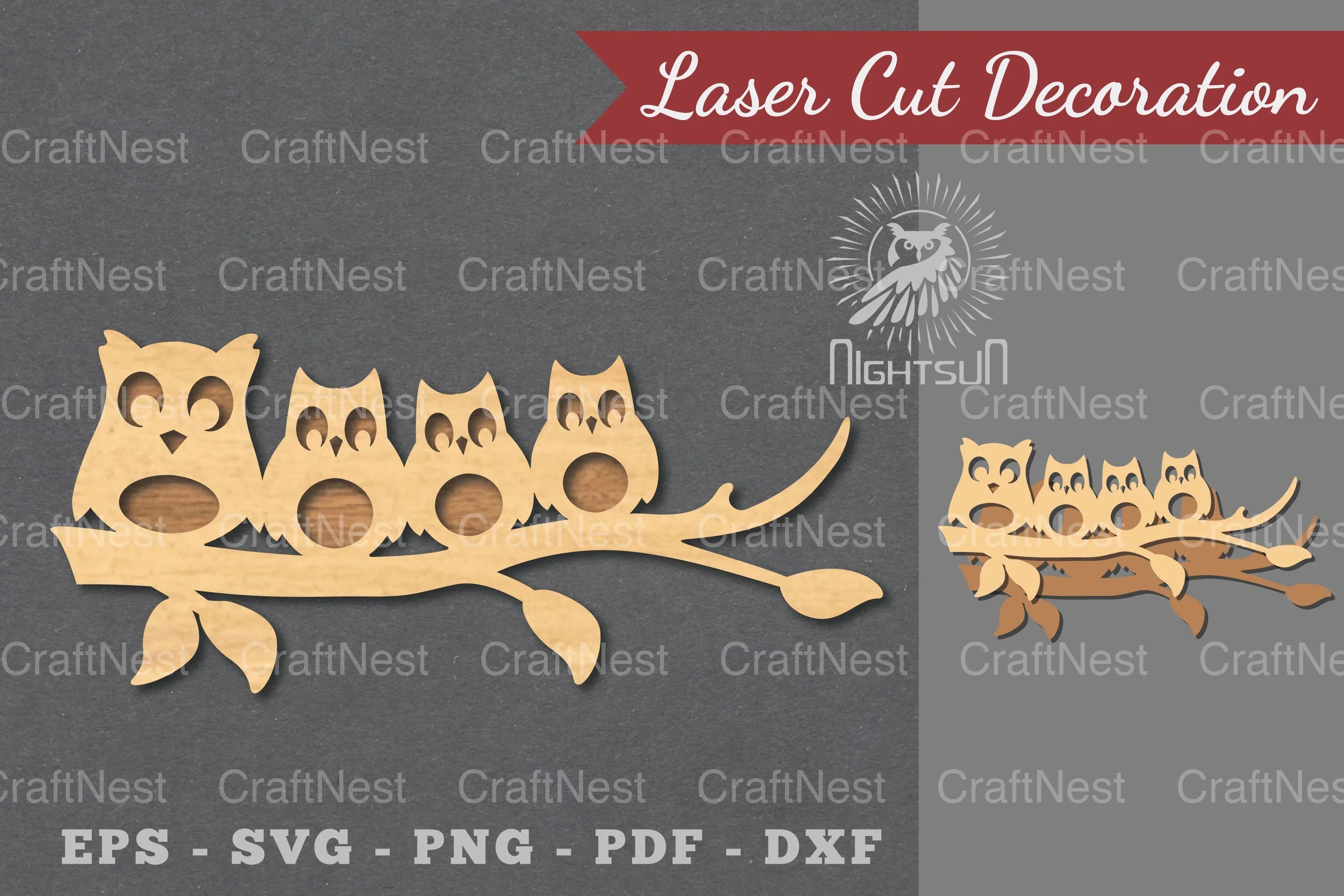 Family Owl Laser Cut Decoration Clipart Bundle