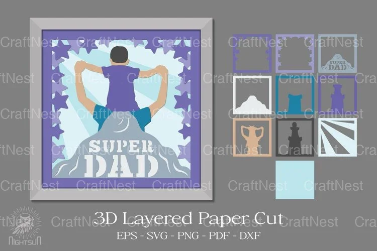 Father and Son Layered Papercut Clipart Bundle