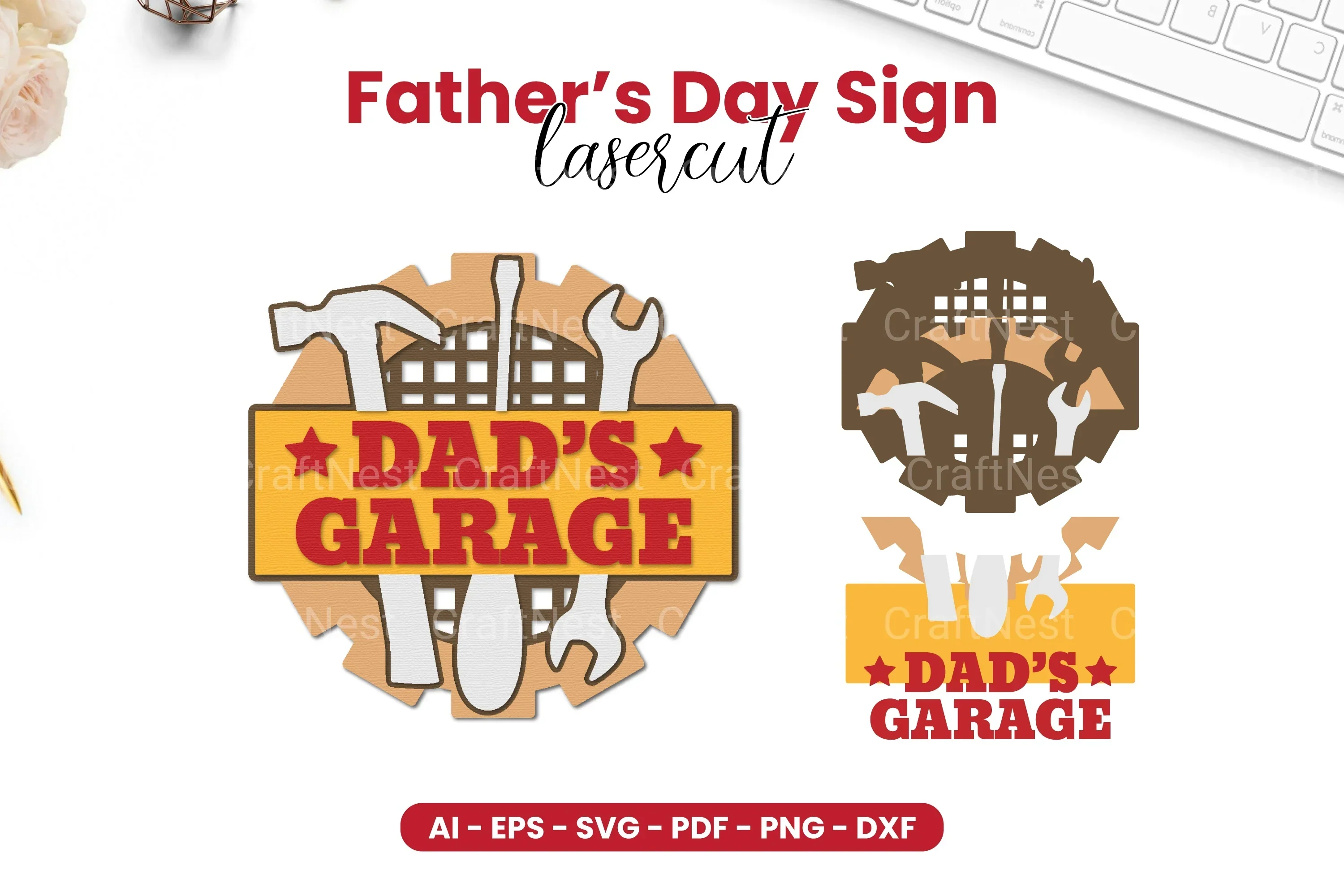 Father's Day Sign Laser Cut SVG Bundle Clipart