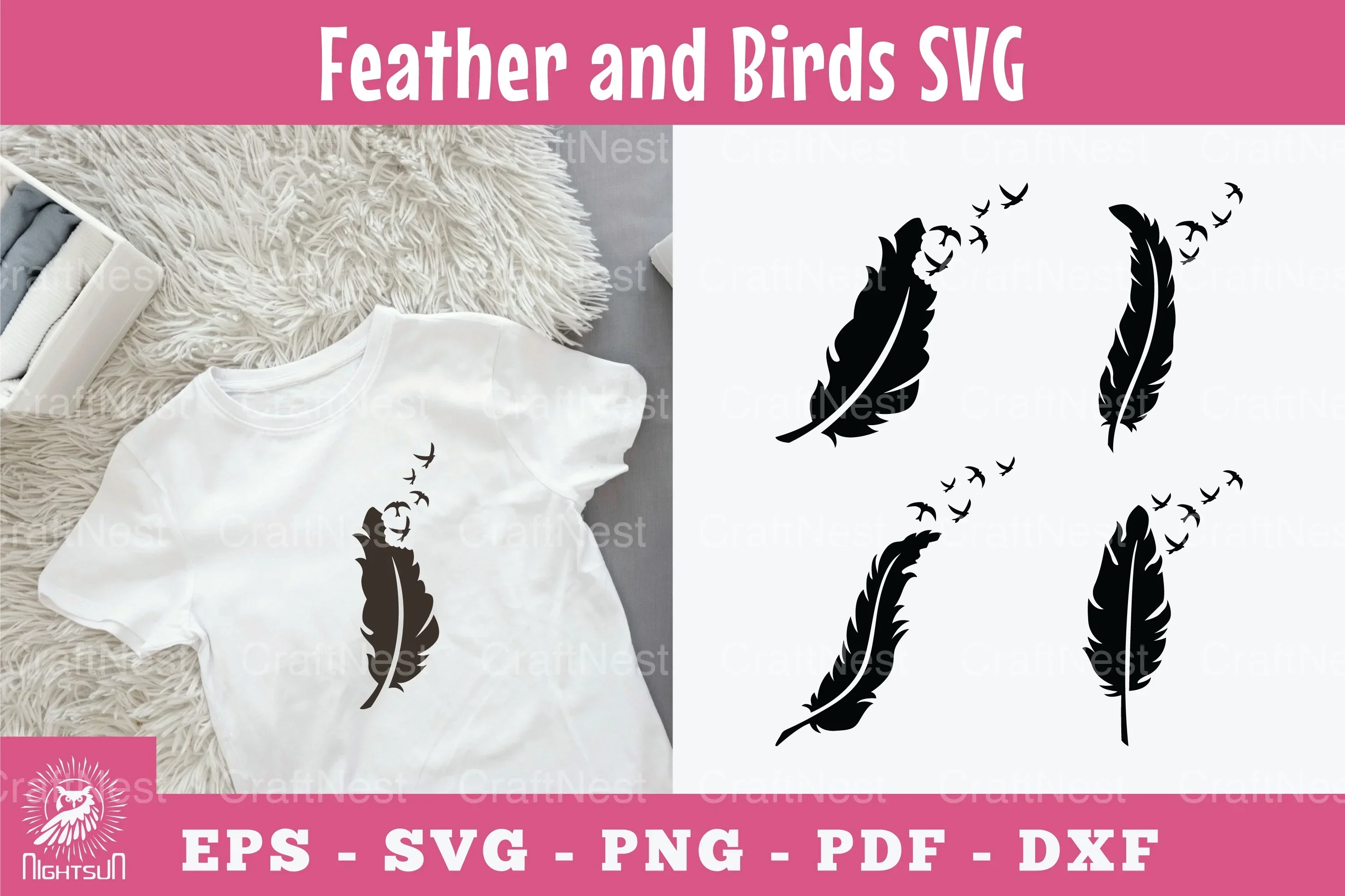 Feather and Bird Silhouette Clipart Bundle