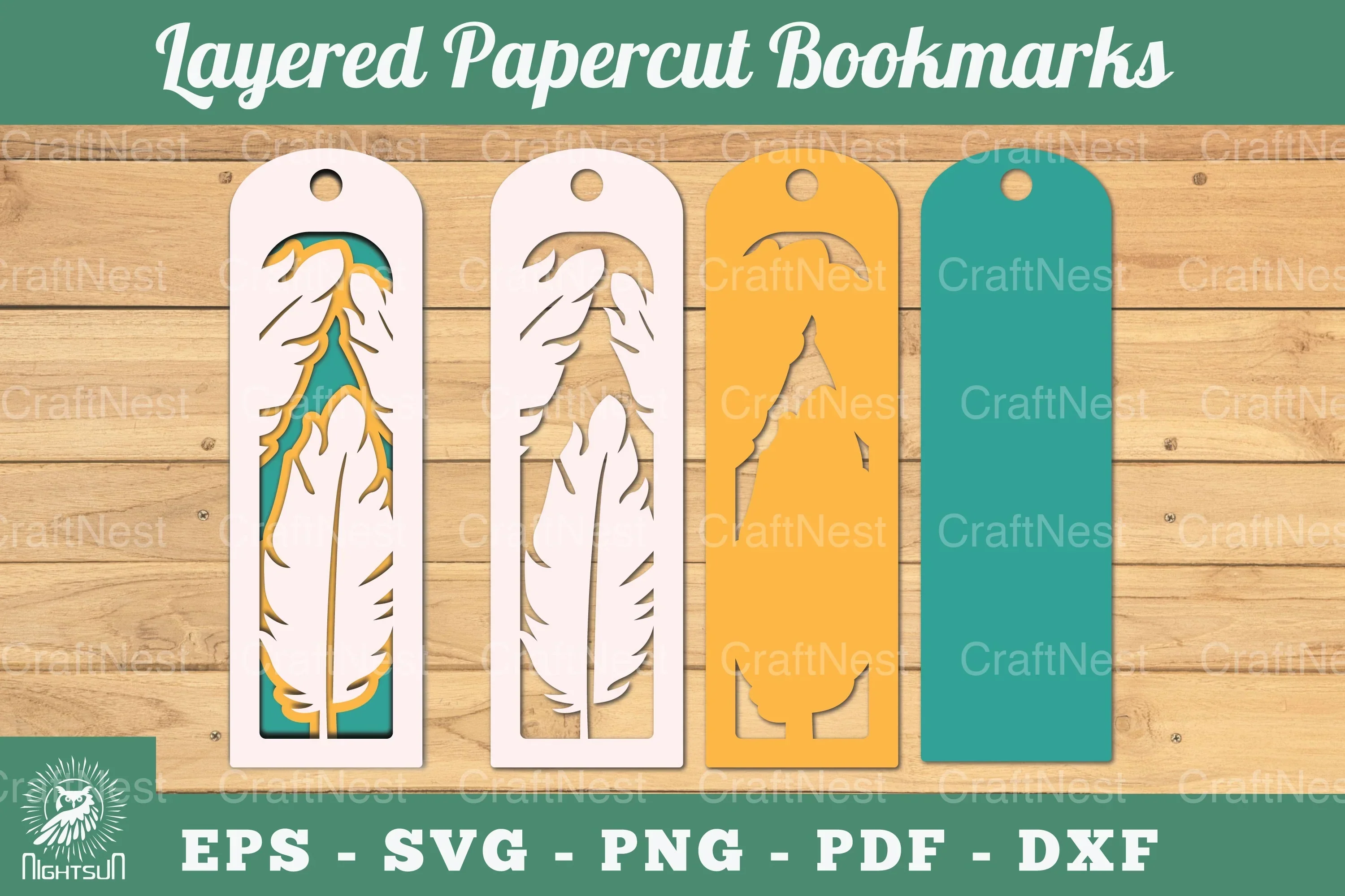 Feather Layered Papercut Bookmarks Clipart Bundle