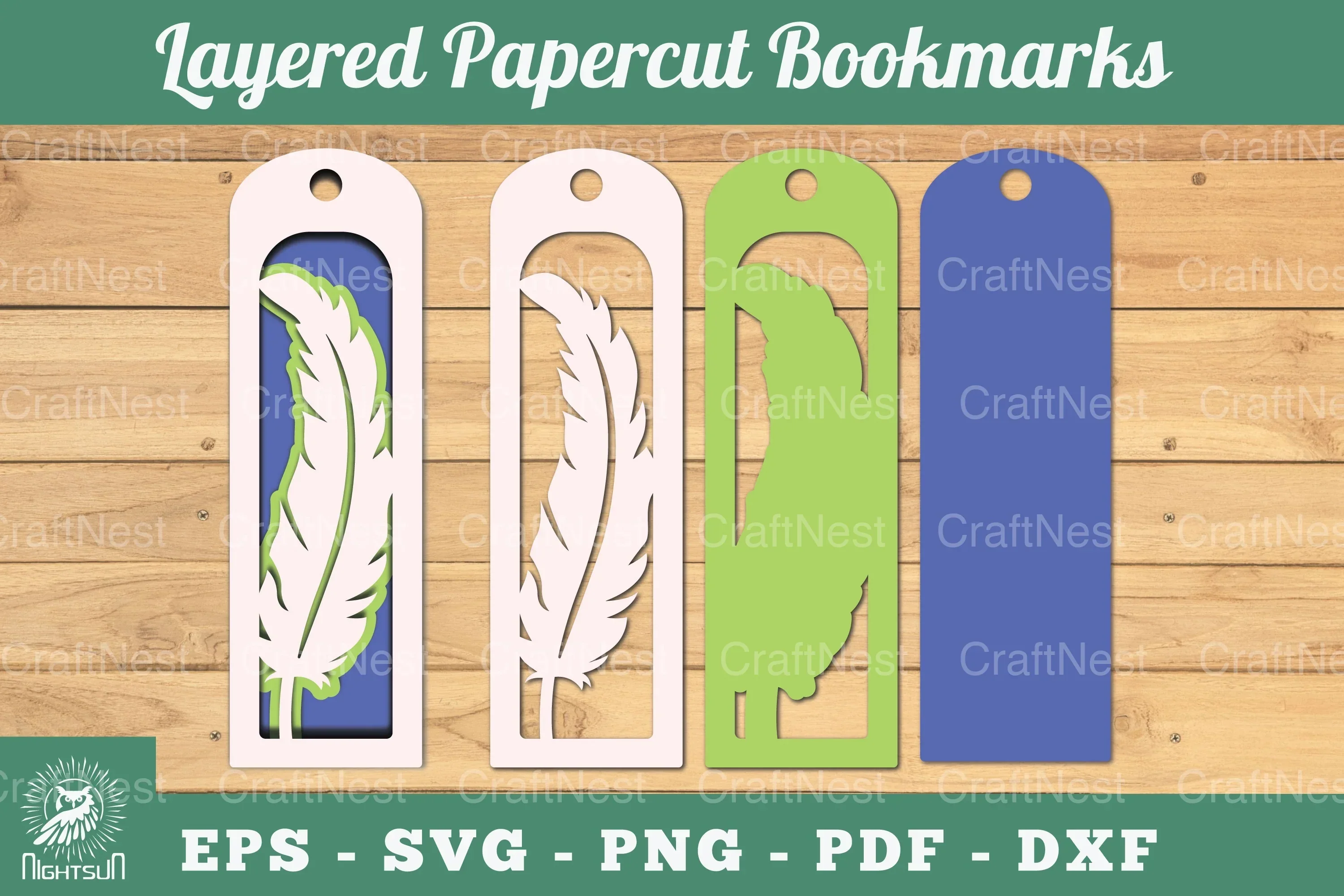 Feather Layered Papercut Bookmarks Clipart Bundle