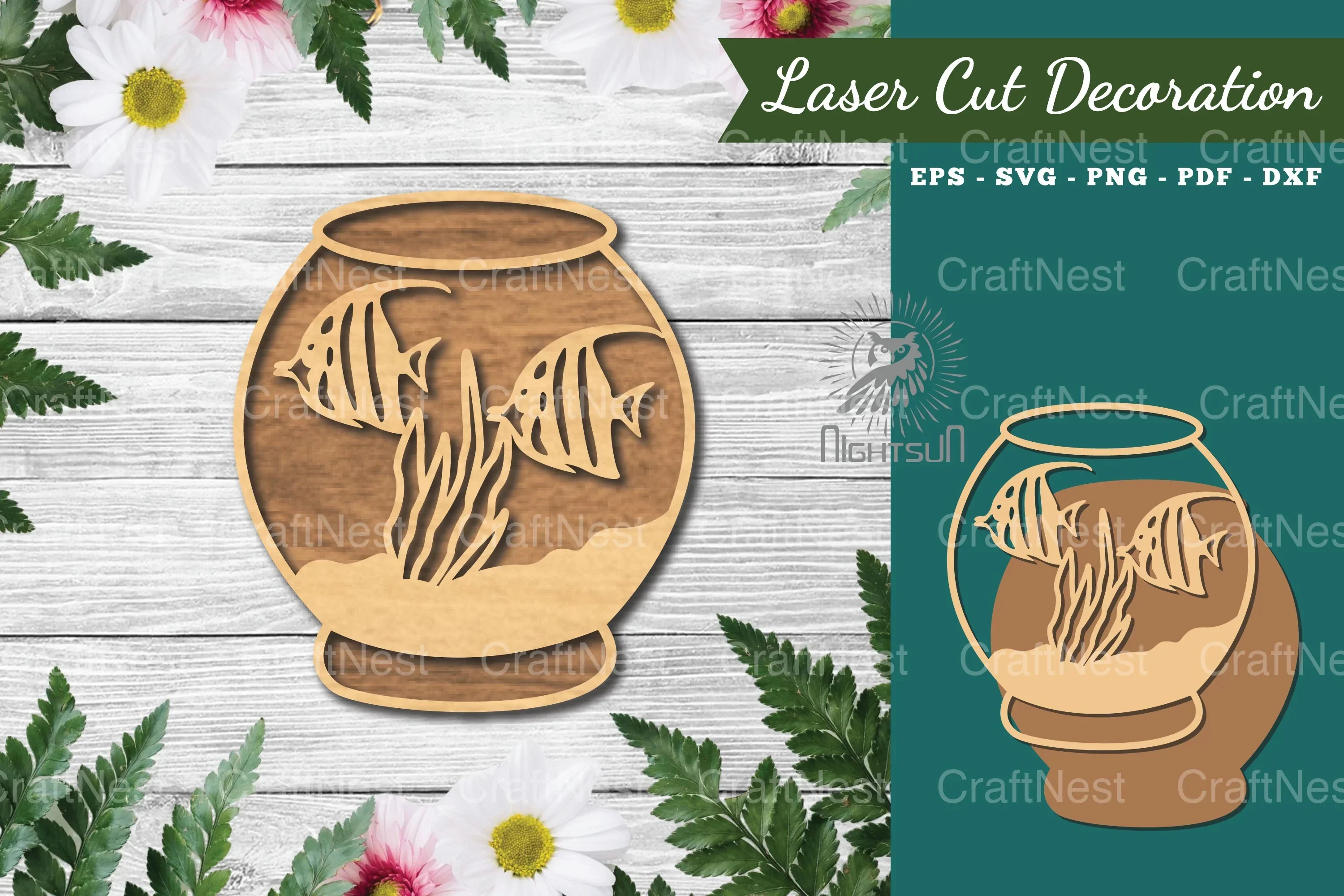 Fish in Bowl Laser Cut Decoration Clipart Bundle