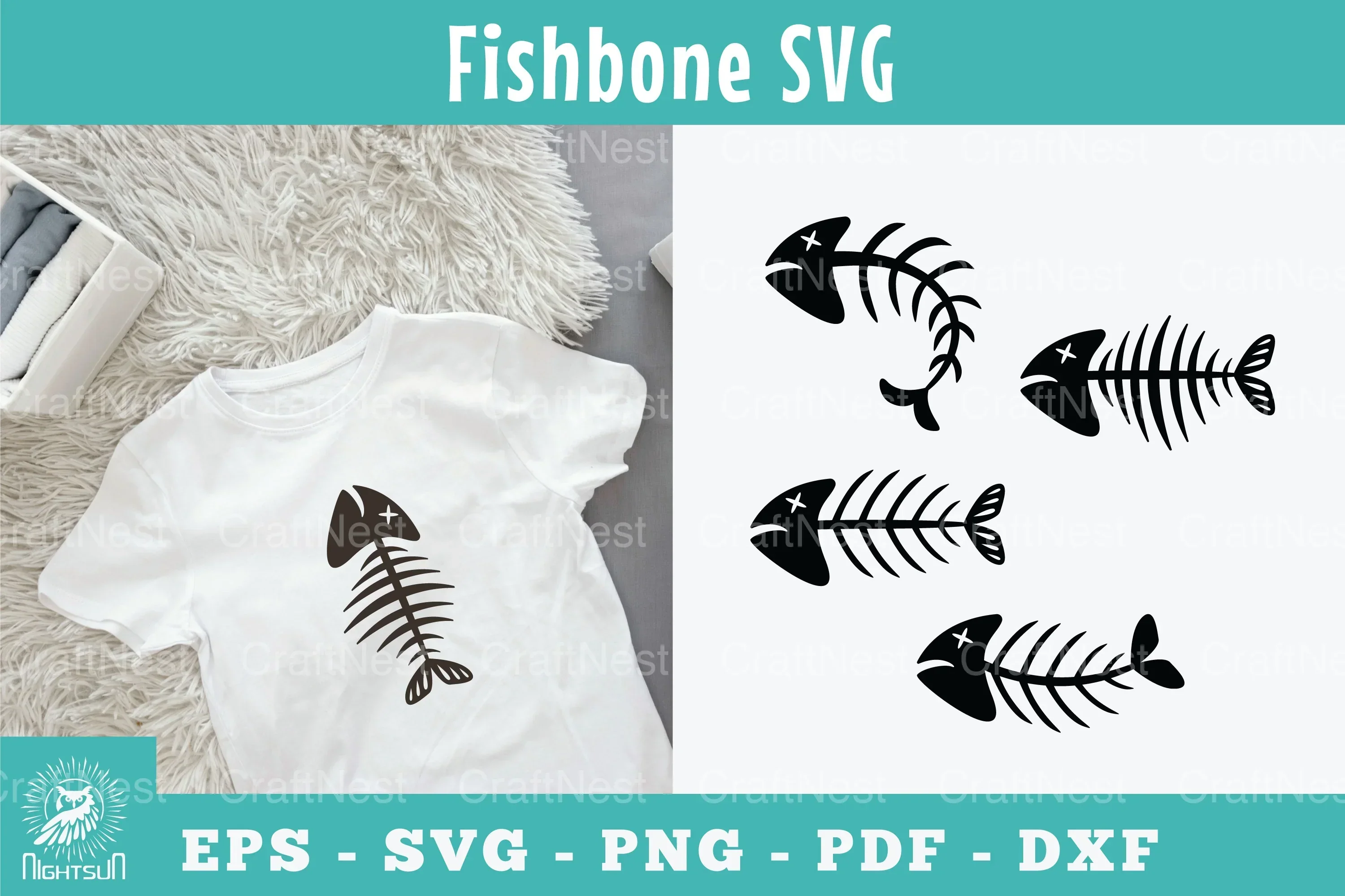 Fishbone Silhouette Clipart Bundle
