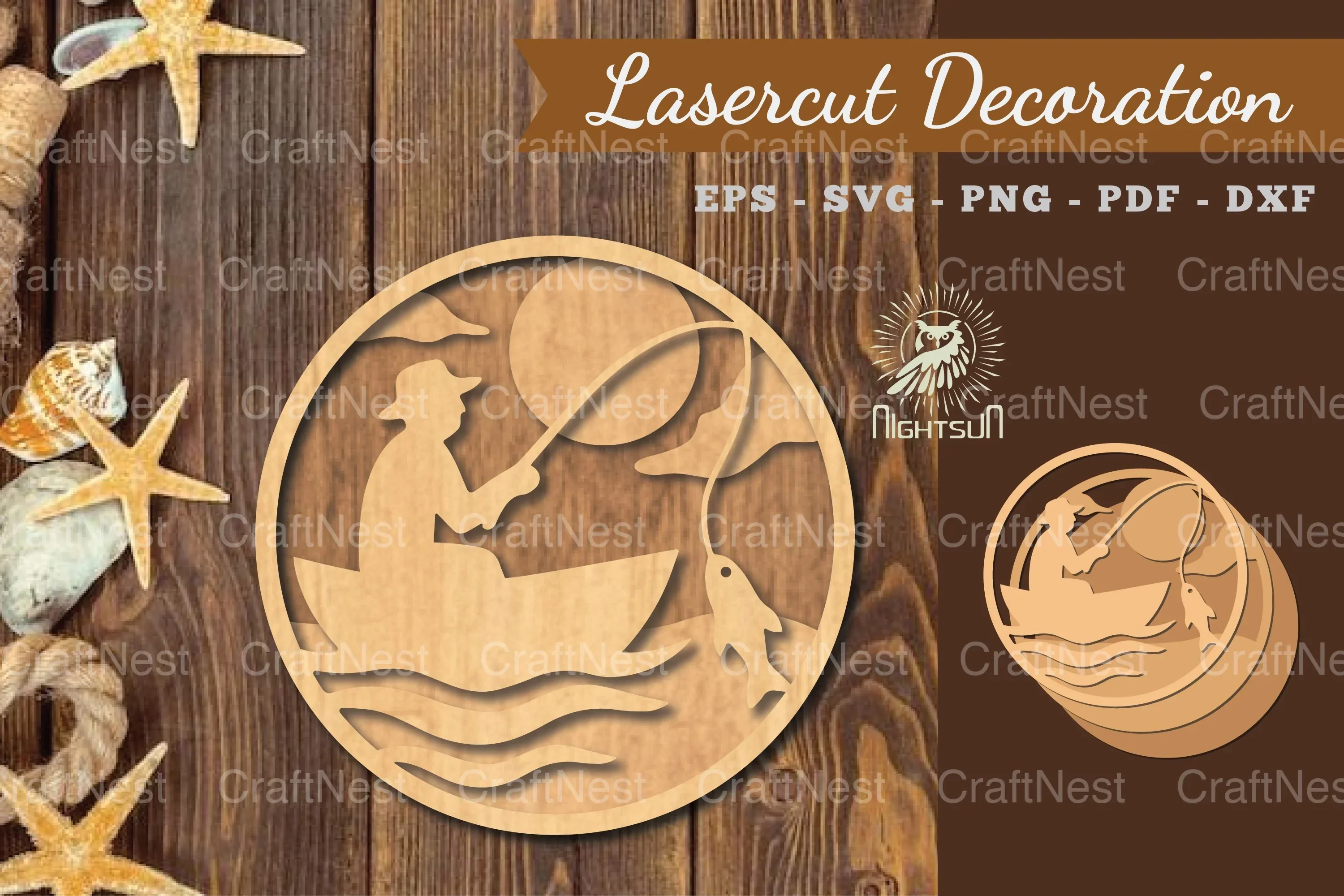 Fishing Round Lasercut Decoration Clipart Bundle