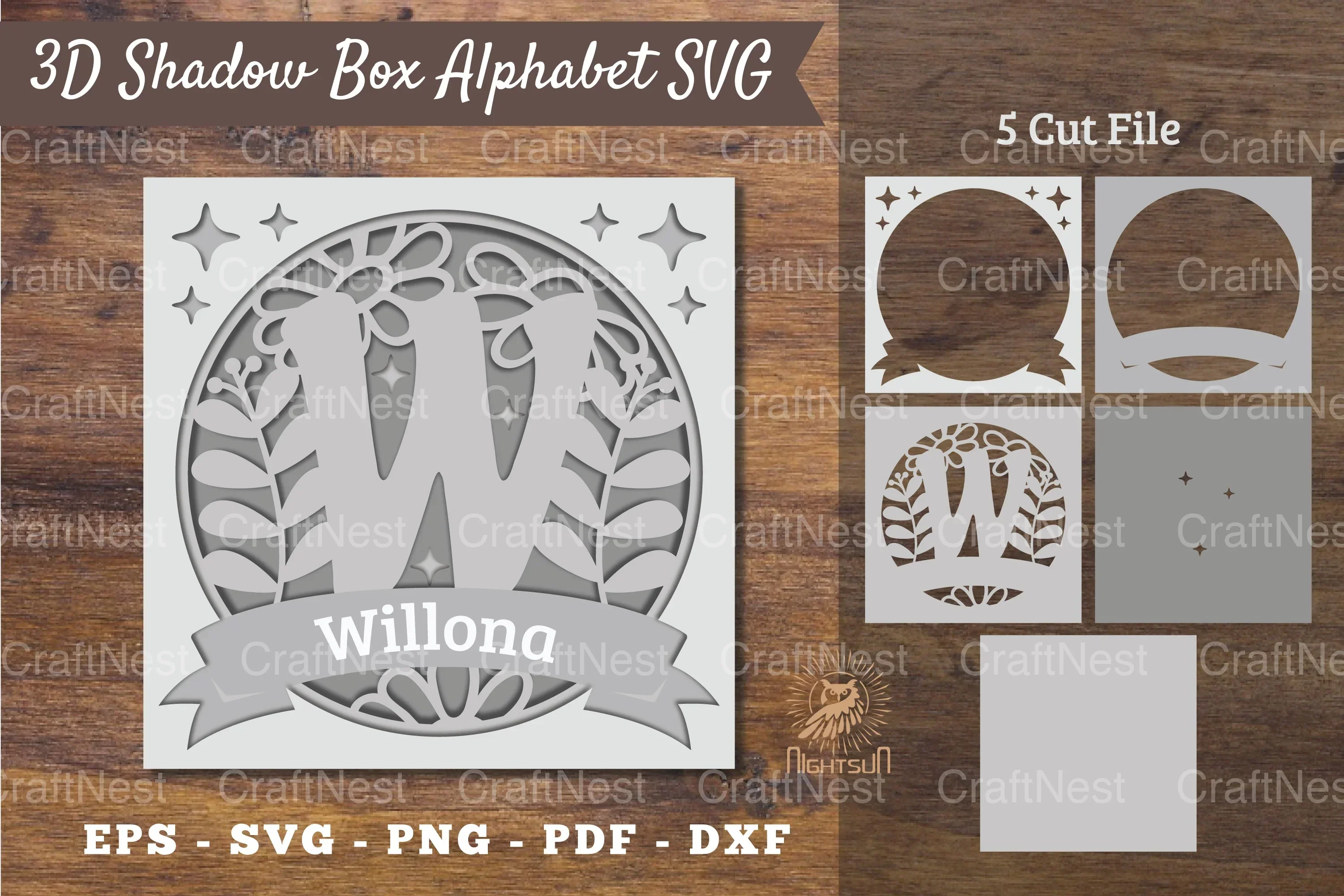 Floral Alphabet Shadow Box - Letter W Clipart Bundle
