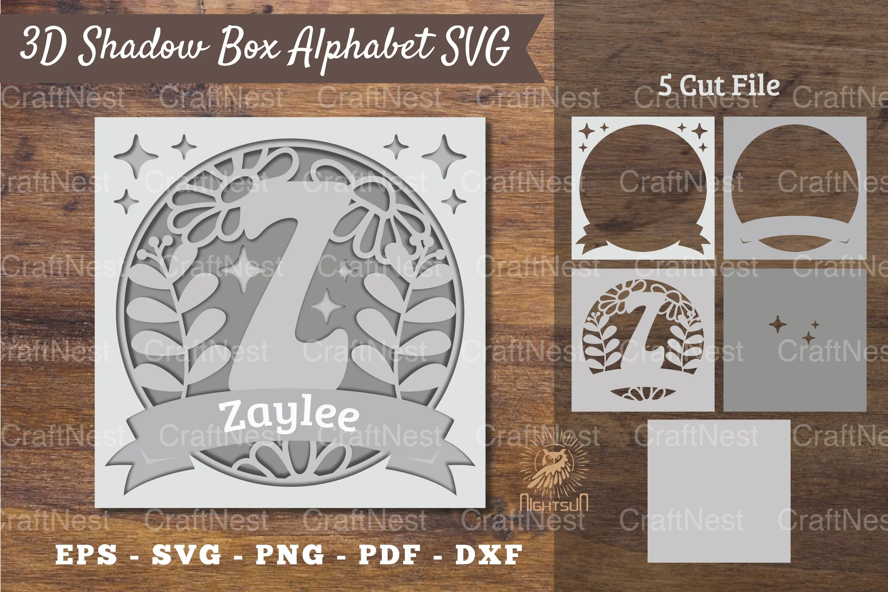 Floral Alphabet Shadow Box - Letter Z Clipart Bundle