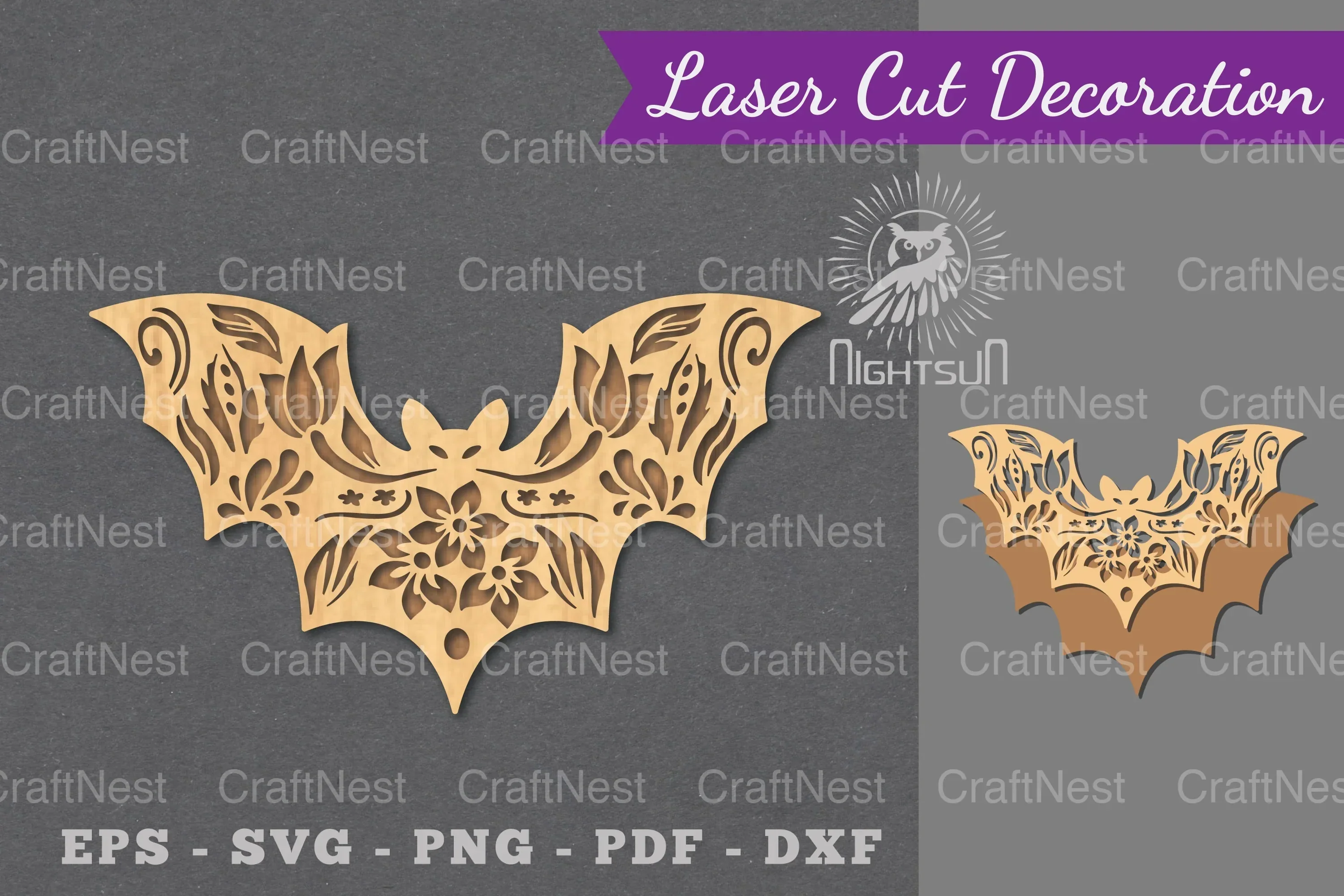 Floral Bat Laser Cut Decoration Clipart Bundle