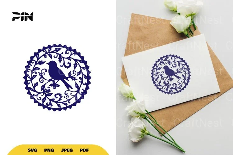 Floral Bird Circle Frame Clipart Bundle
