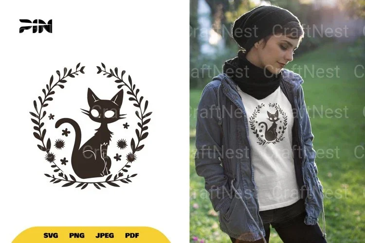 Floral Black Cat Halloween SVG Bundle