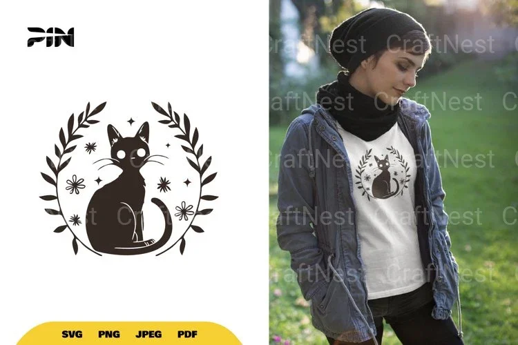Floral Black Cat Halloween SVG Bundle