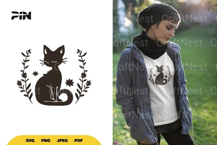 Floral Black Cat Halloween SVG Bundle