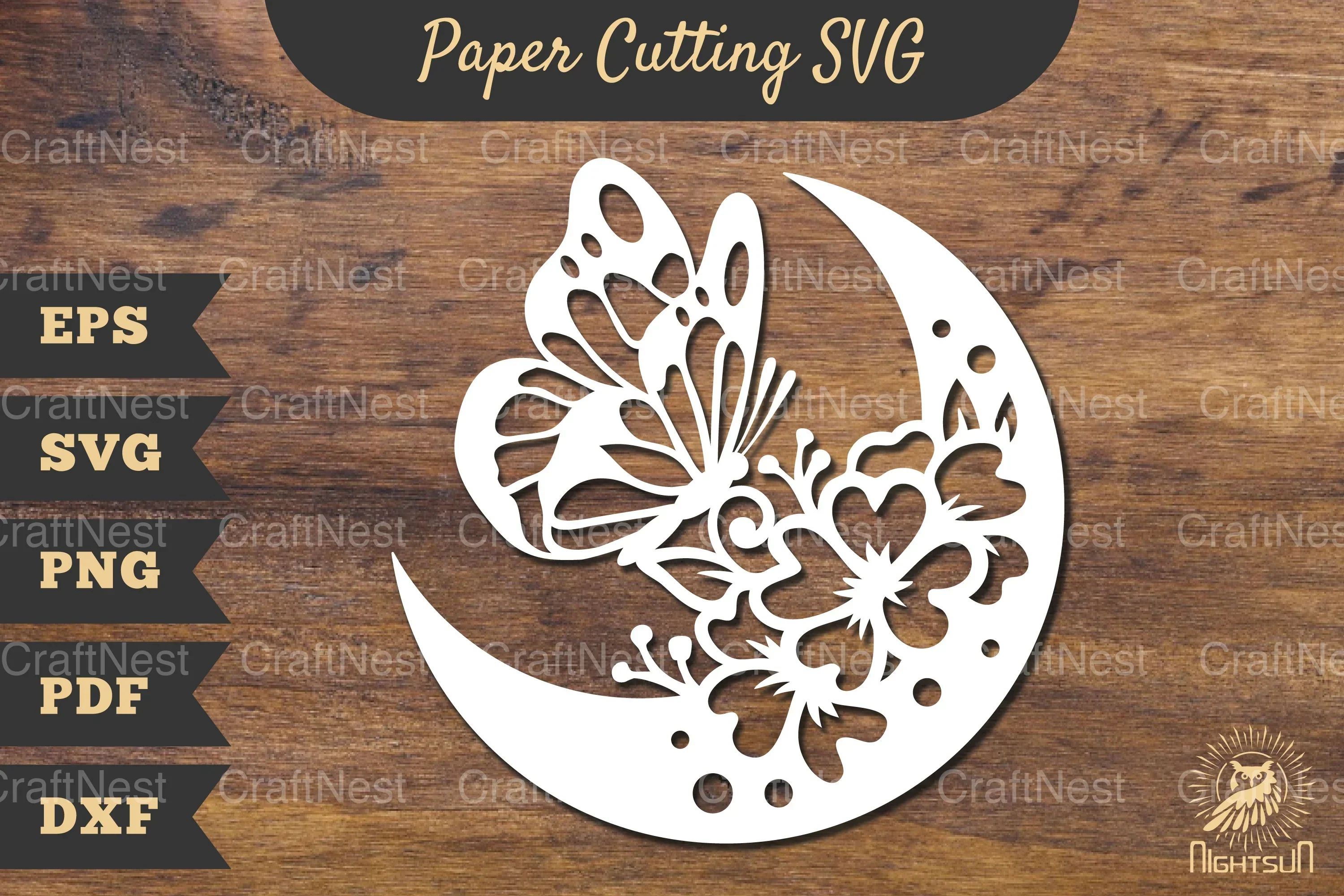 Floral Butterfly and Moon Papercut Clipart Bundle