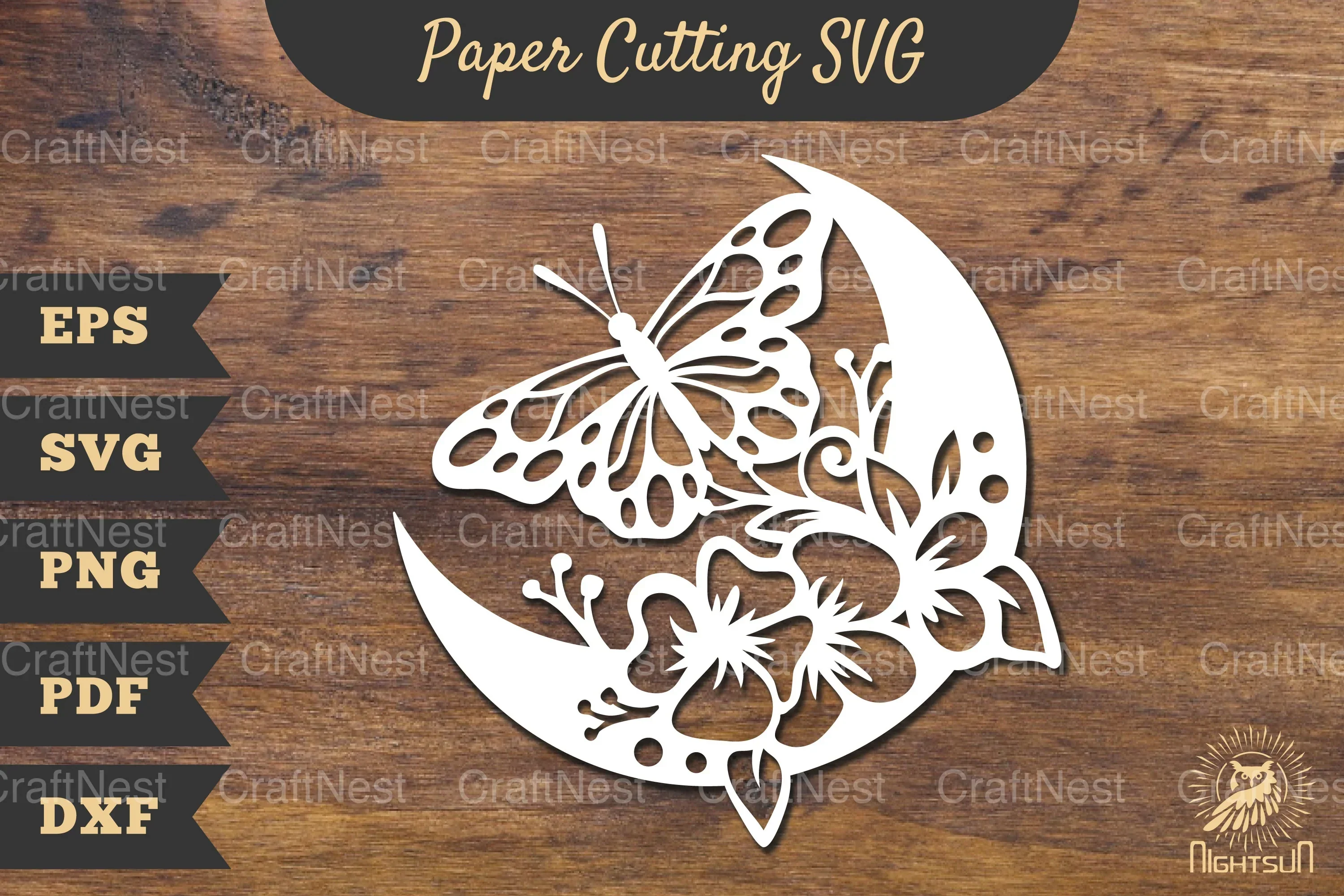 Floral Butterfly and Moon Papercut SVG Bundle